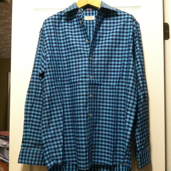 Eton ETON MEN'S BLUE 100%COTTON LONG SLEEVE CASUAL SHIRT SIZE: 16 Size US L / EU 52-54 / 3 - 3 Thumbnail