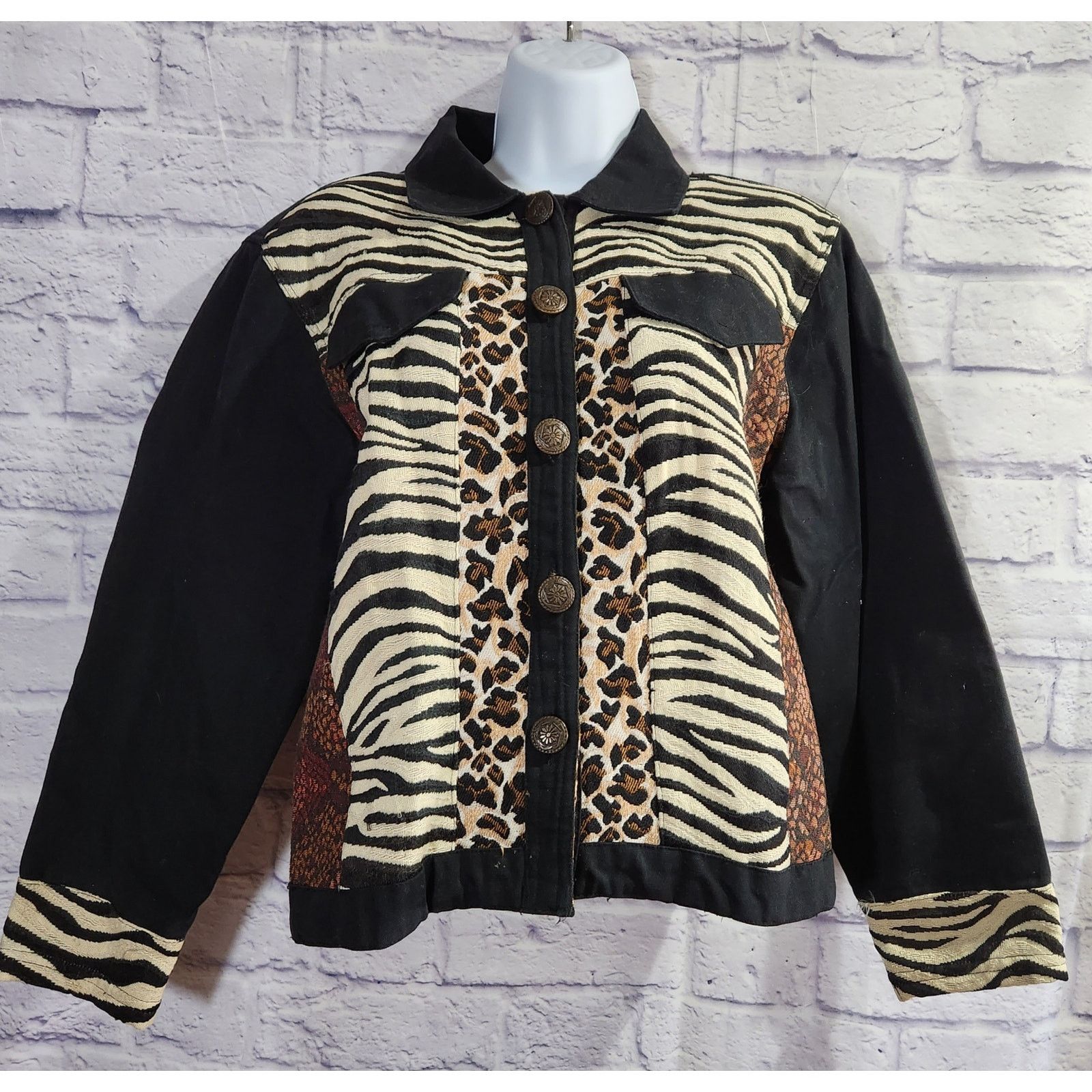 Other VTG Carolina Blues Black Animal Print Denim Jacket Small Size S / US 4 / IT 40 - 1 Thumbnail