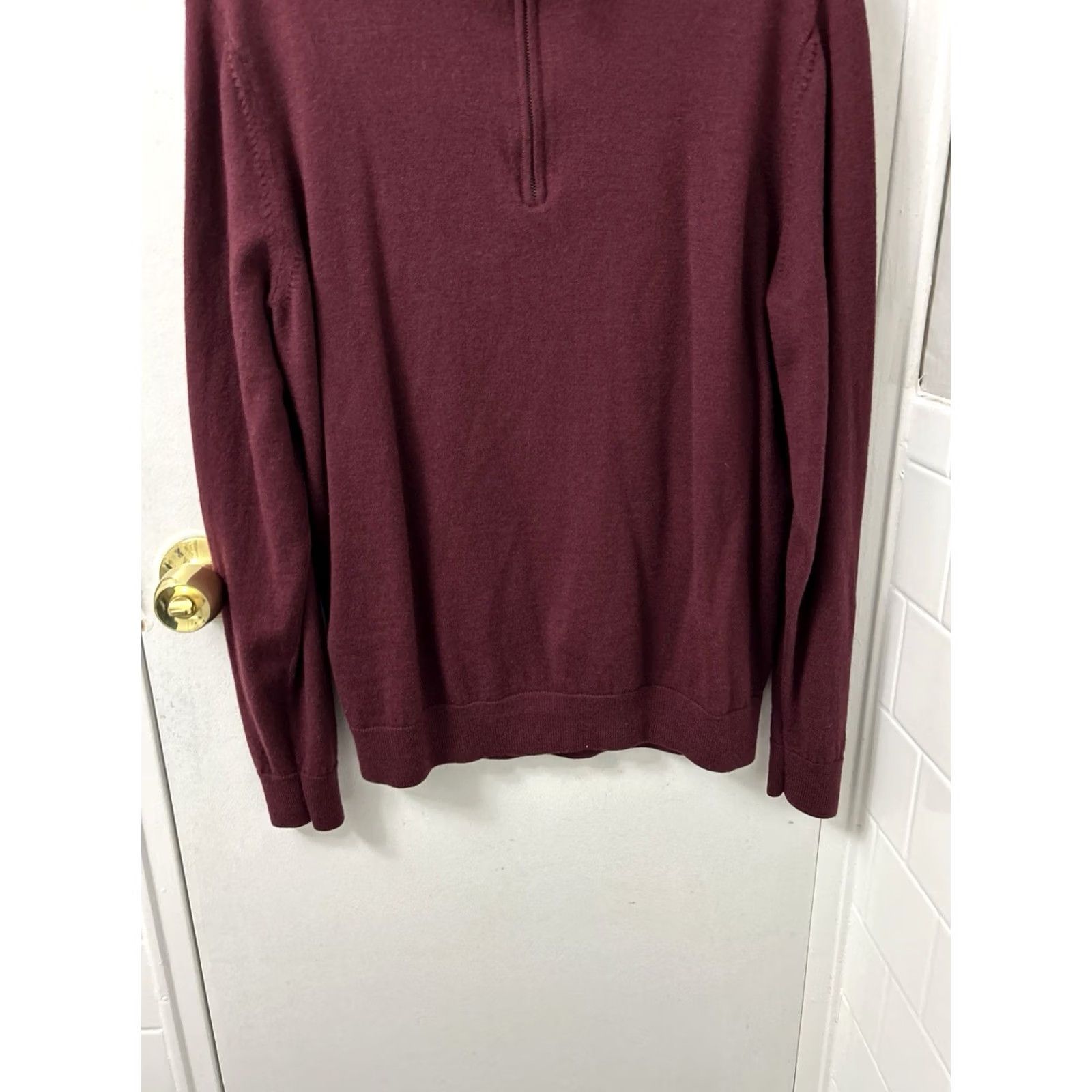 Nordstrom Nordstrom Mens XL Burgundy 100% Italian Merino Wool 1/4 Zip Sweater Pullover L/S Mock Neck Regular Fit Dry Clean Only Size US XL / EU 56 / 4 - 3 Thumbnail
