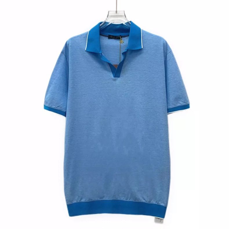Loro Piana LORO PIANA Blue cotton collar short sleeve Polo shirt Size L / US 10 / IT 46 - 1 Thumbnail