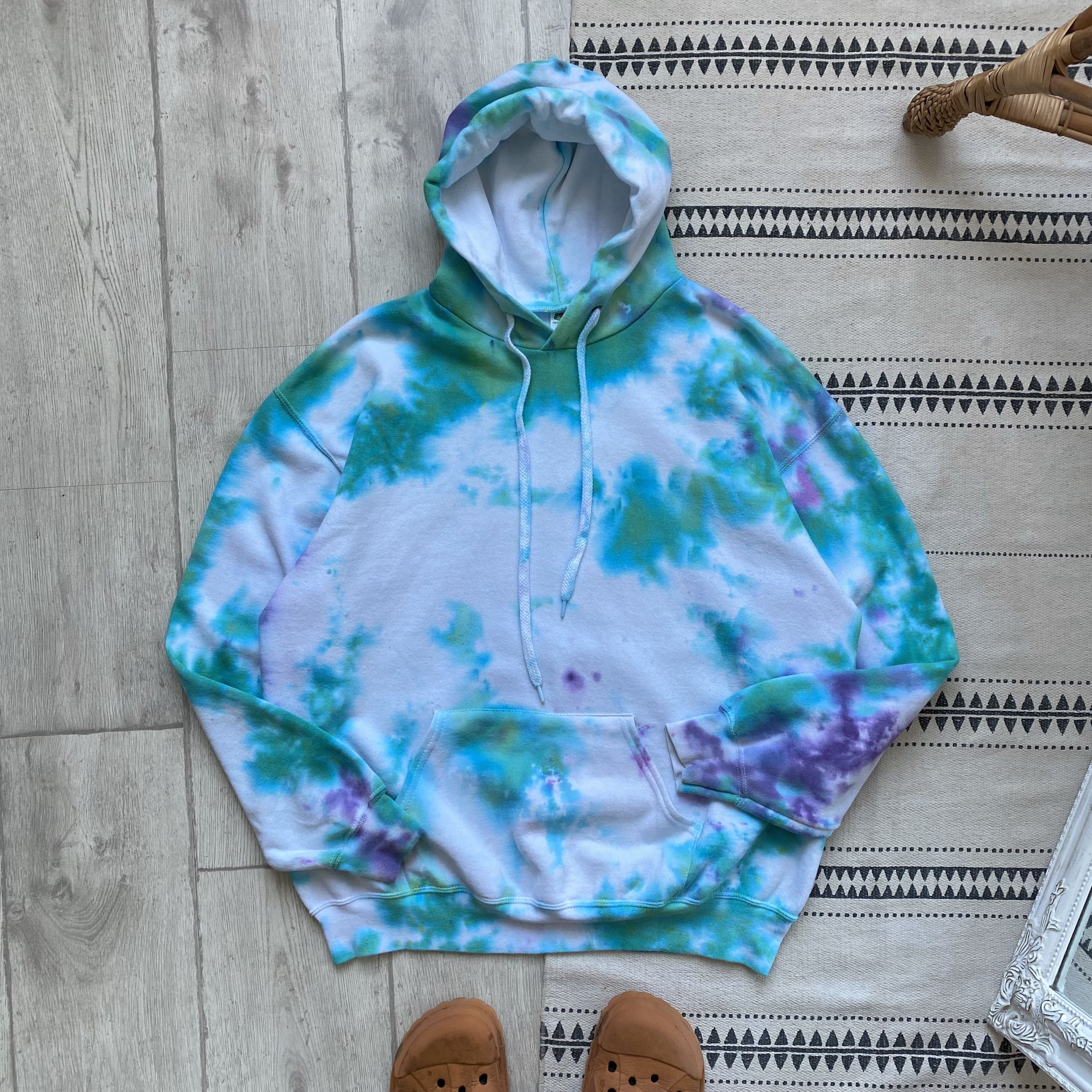 Fruit Of The Loom Vintage Custom Tie Dye Blank Hoodie Sweatshirt Y2K Gilgan Size US XL / EU 56 / 4 - 7 Thumbnail