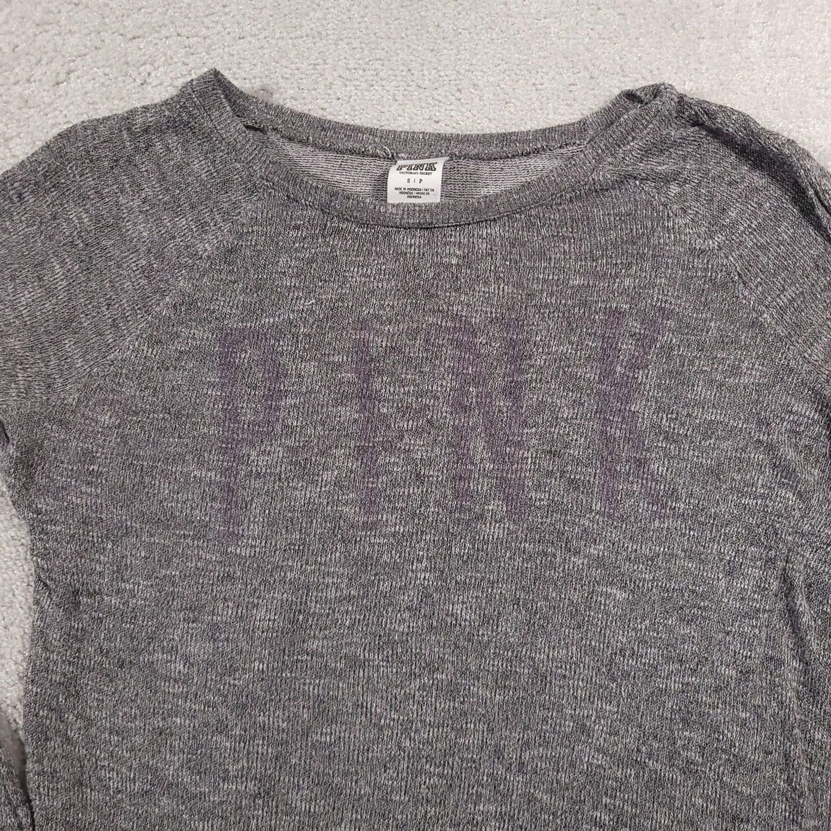 Pinko PINK Victoria's Secret Sweater Womens Small Long Sleeve Lightweight Pullover Gray Raglan Grip Logo Crew Neck Size S / US 4 / IT 40 - 3 Thumbnail