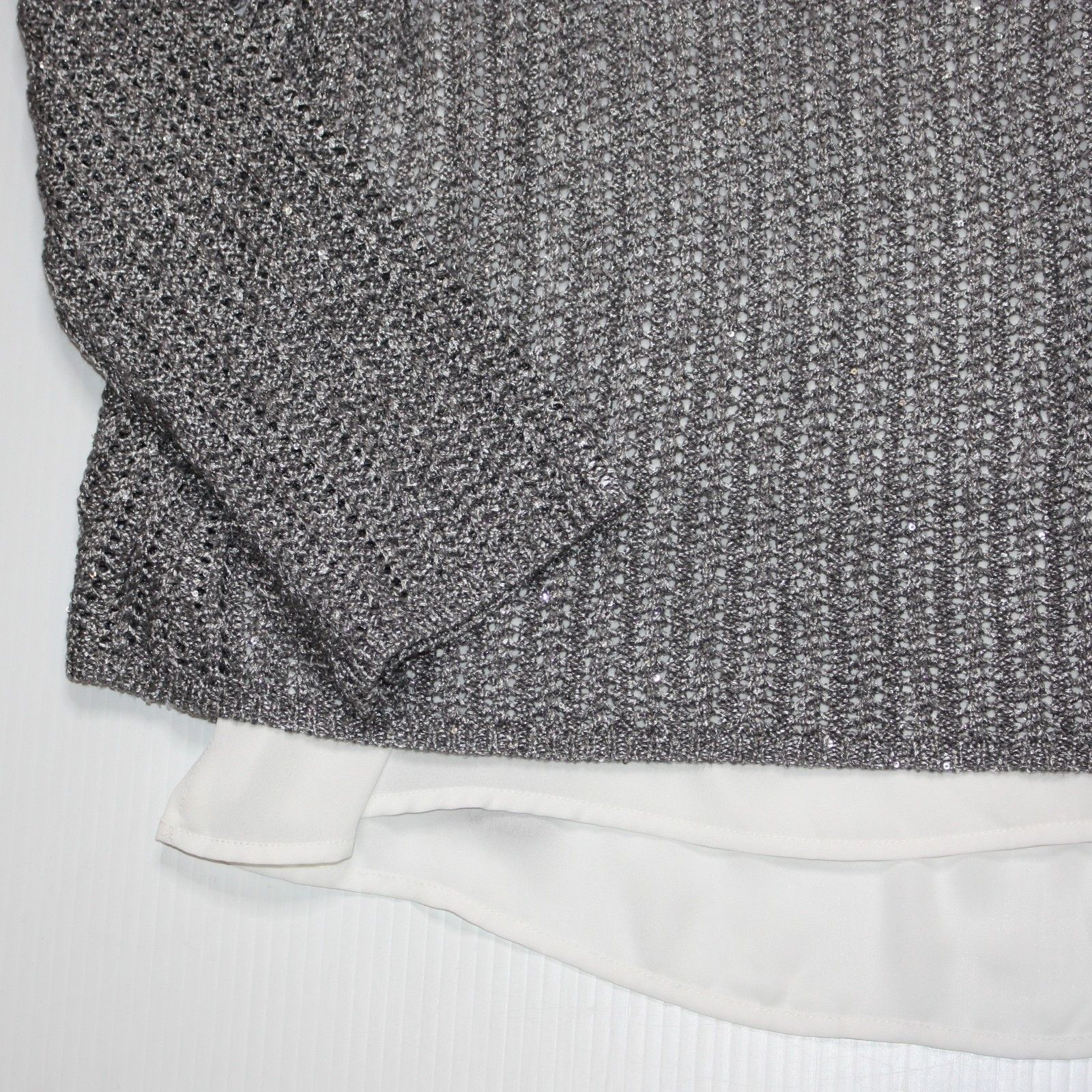White House Black Market Women's Sequin Silver Ombre Twofer Sweater in size S Size S / US 4 / IT 40 - 4 Thumbnail