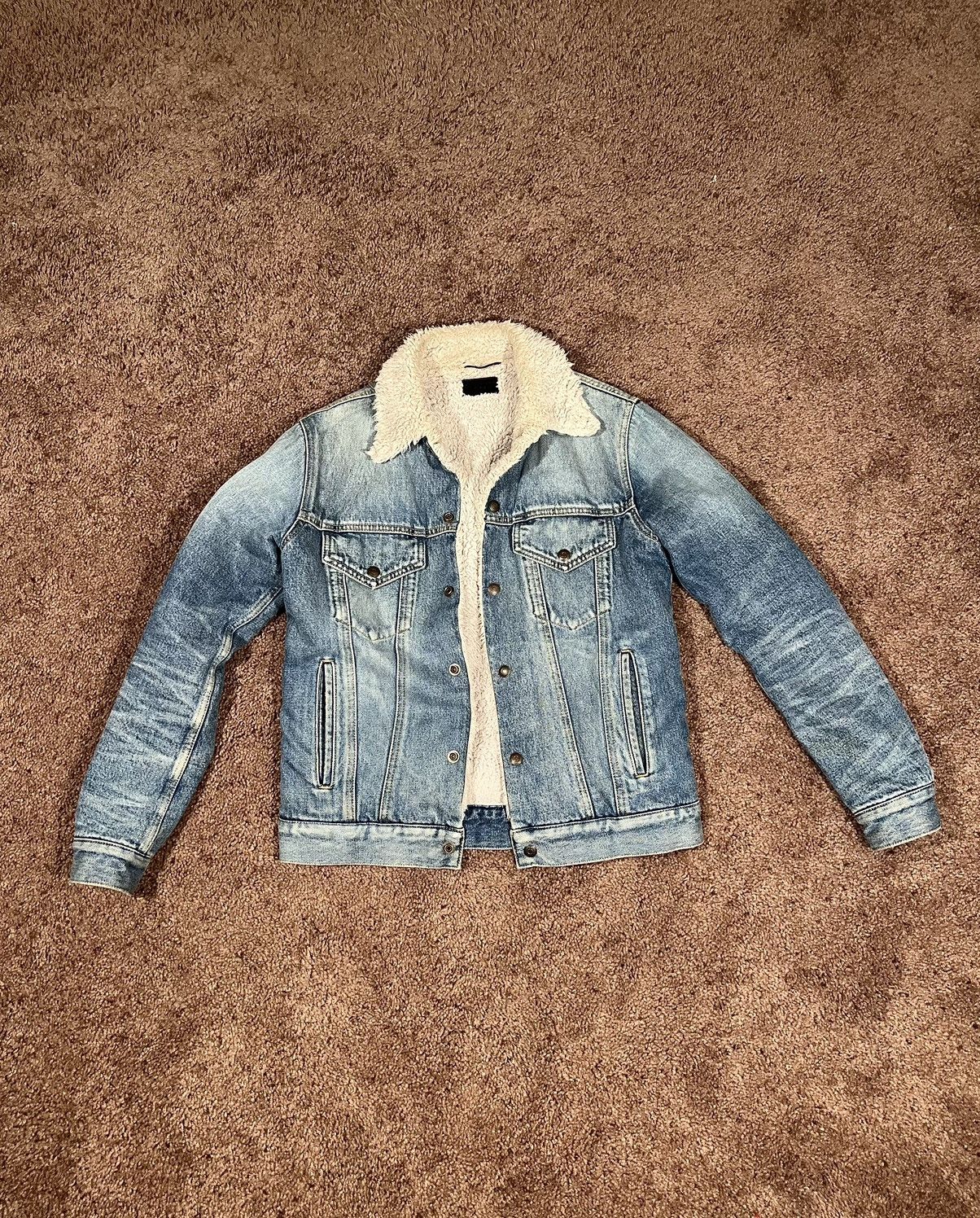 Pre-owned Saint Laurent Fw16 Sherpa Denim Jacket In Blue