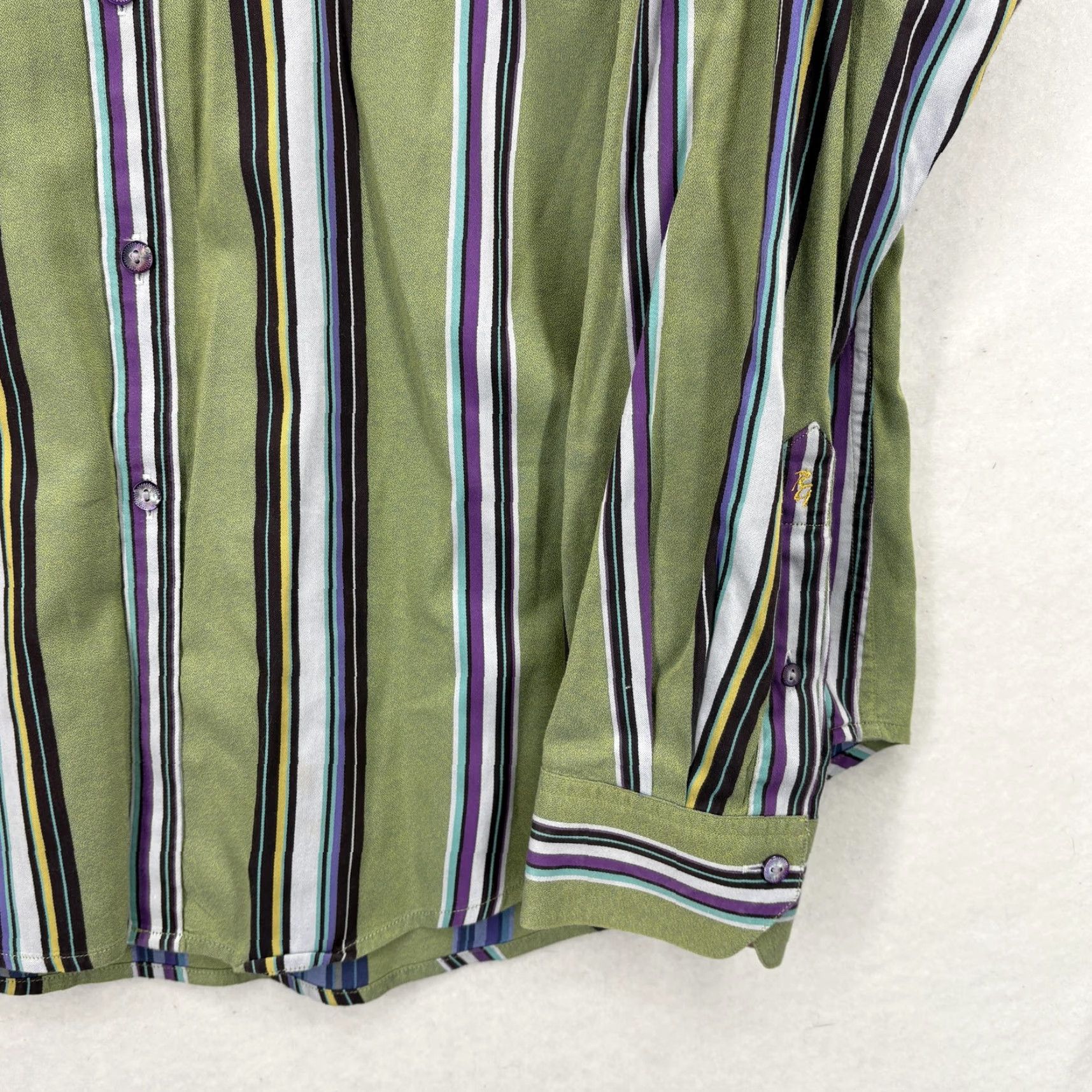 Robert Graham Robert Graham Shirt Mens XL Green Stripe Long Sleeve Button-Up Contrast Cuff Size US XL / EU 56 / 4 - 4 Thumbnail