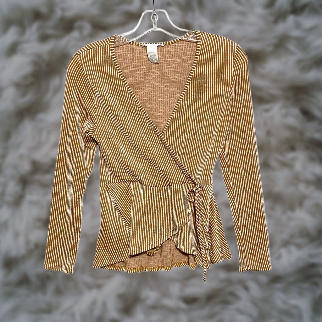 Vintage Caution To The Wind Top M Striped V Neck Peplum Faux Wrap Earthy Boho Y2K Womens Size M / US 6-8 / IT 42-44 - 1 Thumbnail