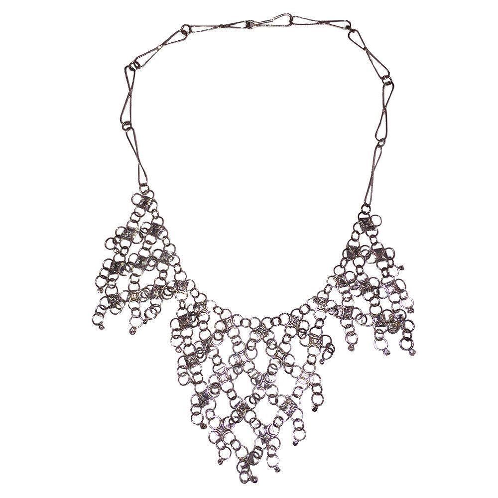 Handmade Mexican Hand Made Sterling Silver Bib Dangle Necklace Size ONE SIZE - 4 Thumbnail