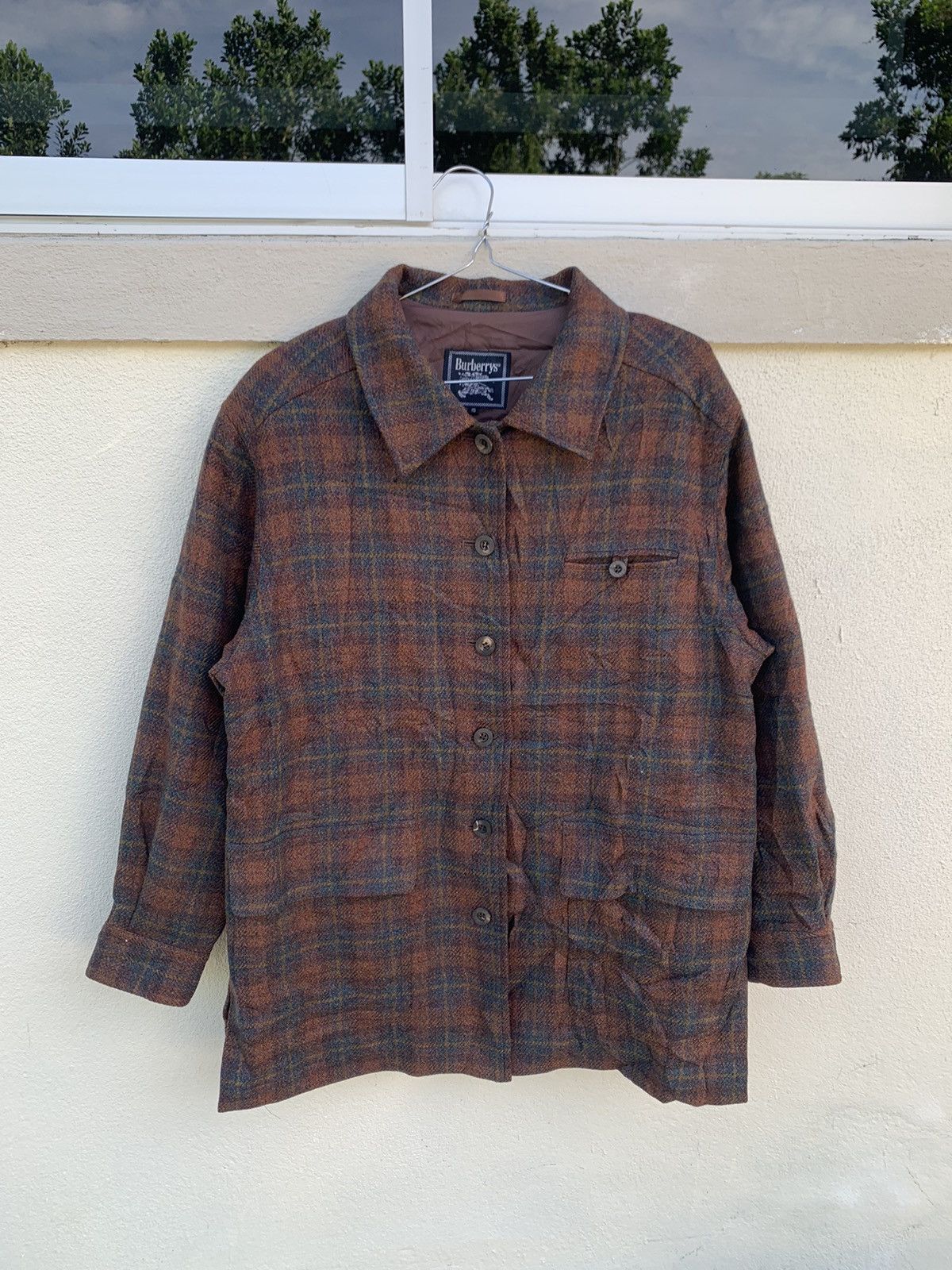 Burberrys Wool Checkered Style Button Jacket