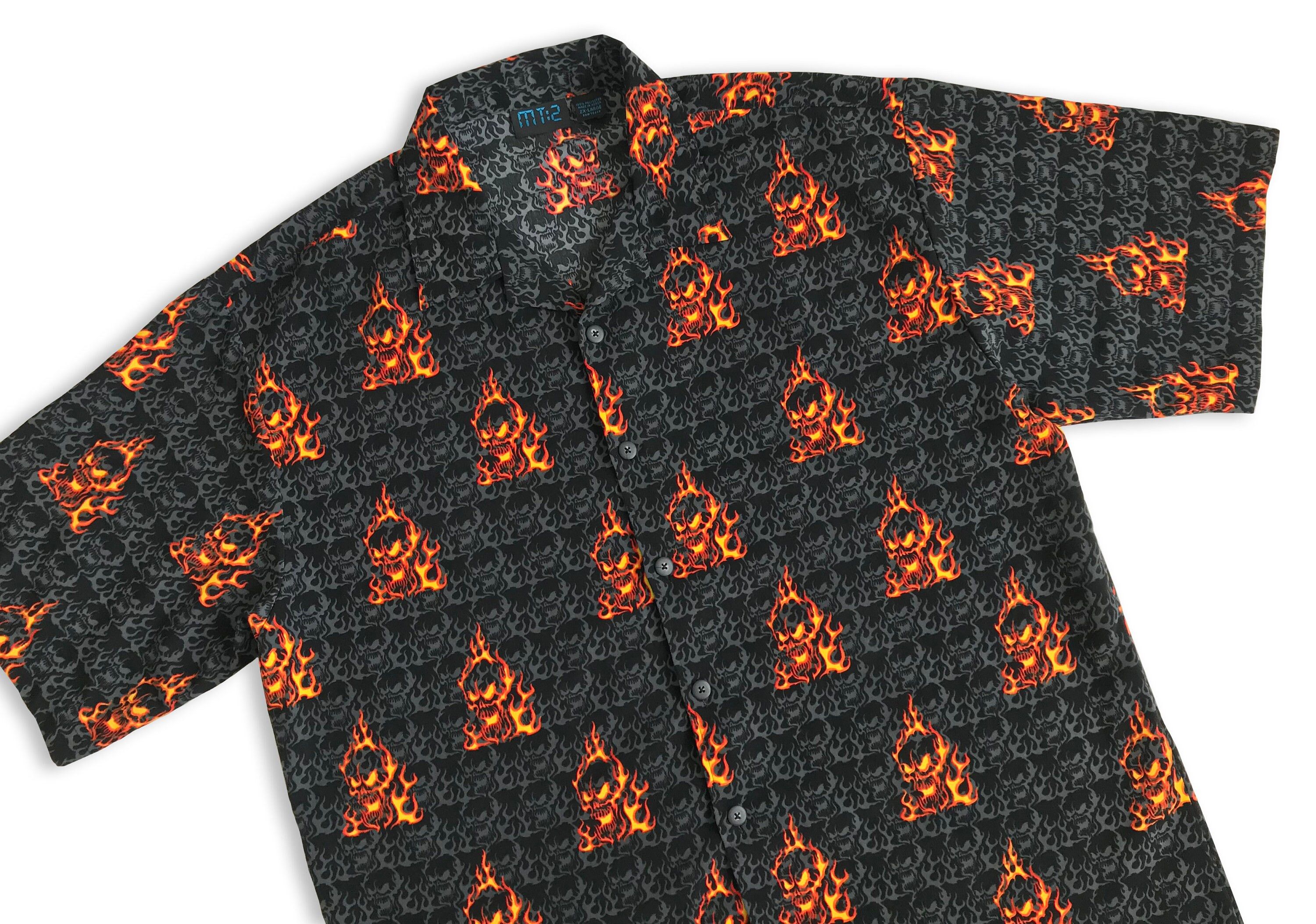 Vintage Y2K MT:2 Shirt Button Up 90s Metal Punk Rock Skull Flames Size US XXL / EU 58 / 5 - 6 Thumbnail