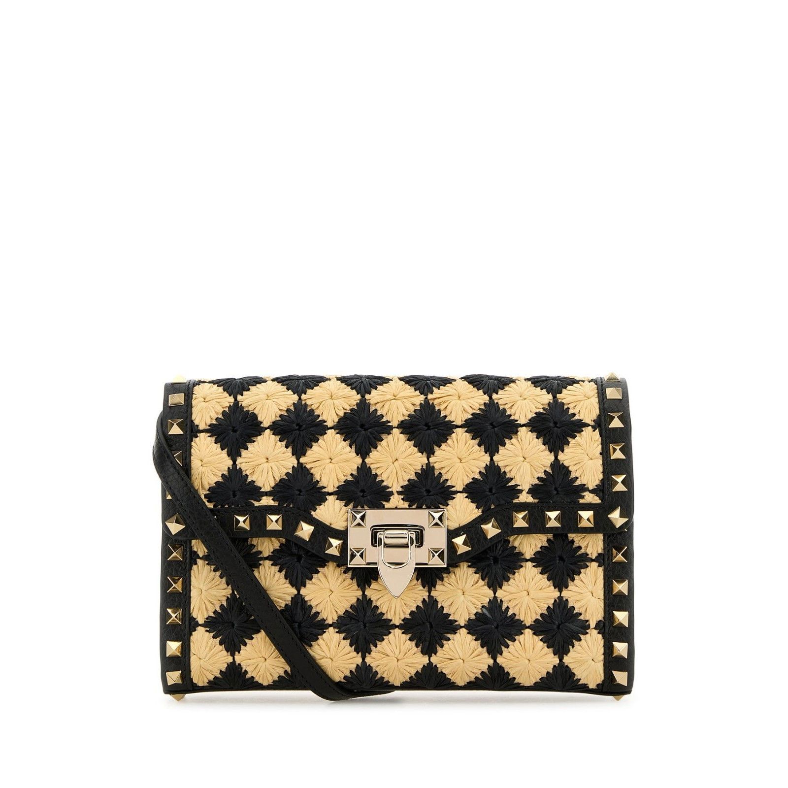 Valentino VALENTINO GARAVANI Rockstud Spike Black Yellow Raffia Should Size ONE SIZE - 1 Thumbnail