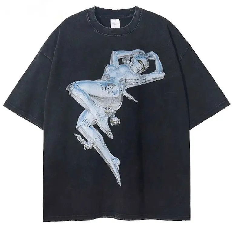image of Tee x Vintage Goth Robot Vintage Design Graphic T-Shirt in Black, Men's (Size Large)