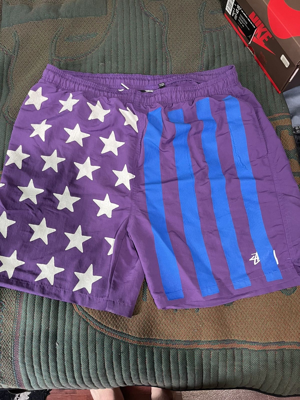 image of Cactus Plant Flea Market x Stussy - Dsmla Flag Shorts in Purple, Men's (Size 34)