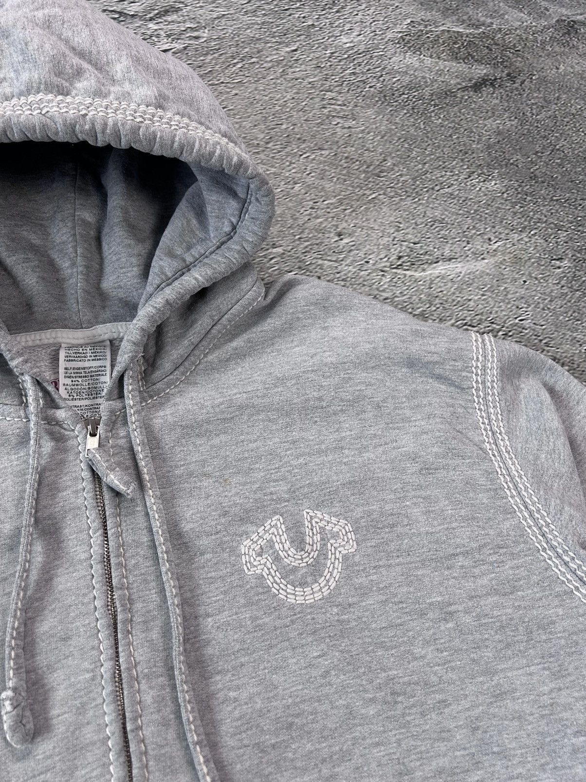 True Religion × Vintage True Religion vintage grey zip hoodie white thick stitching Size US XXL / EU 58 / 5 - 2 Thumbnail