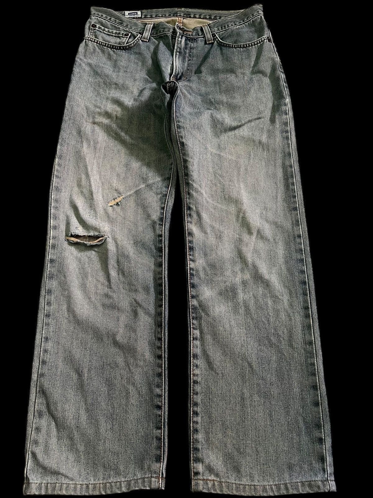 Edwin × If Six Was Nine × Le Grande Bleu (L.G.B.) 💥Baggy💥Vintage Edwin Faded Blue Distress Mud Wash Jean Size US 34 / EU 50 - 1 Thumbnail