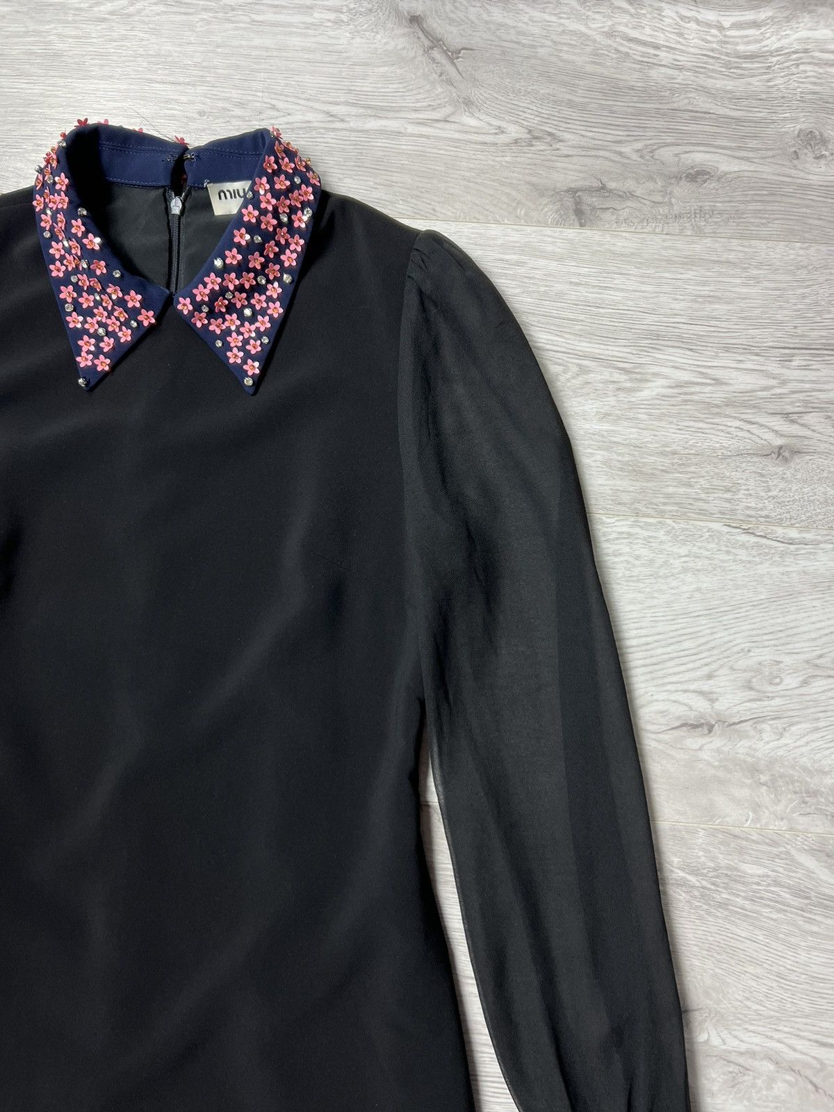 Miu Miu Rare MIU MIU Dress With Flowers On The Collar & Mesh Sleeves Size M / US 6-8 / IT 42-44 - 7 Thumbnail