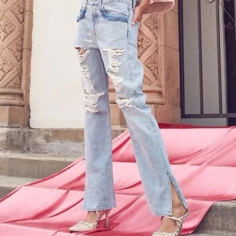 Jonathan Simkhai Jonathan Simkhai Distressed Studded Pearl Boyfriend Jeans 24 Size 24" / US 00 / IT 34 - 1 Thumbnail