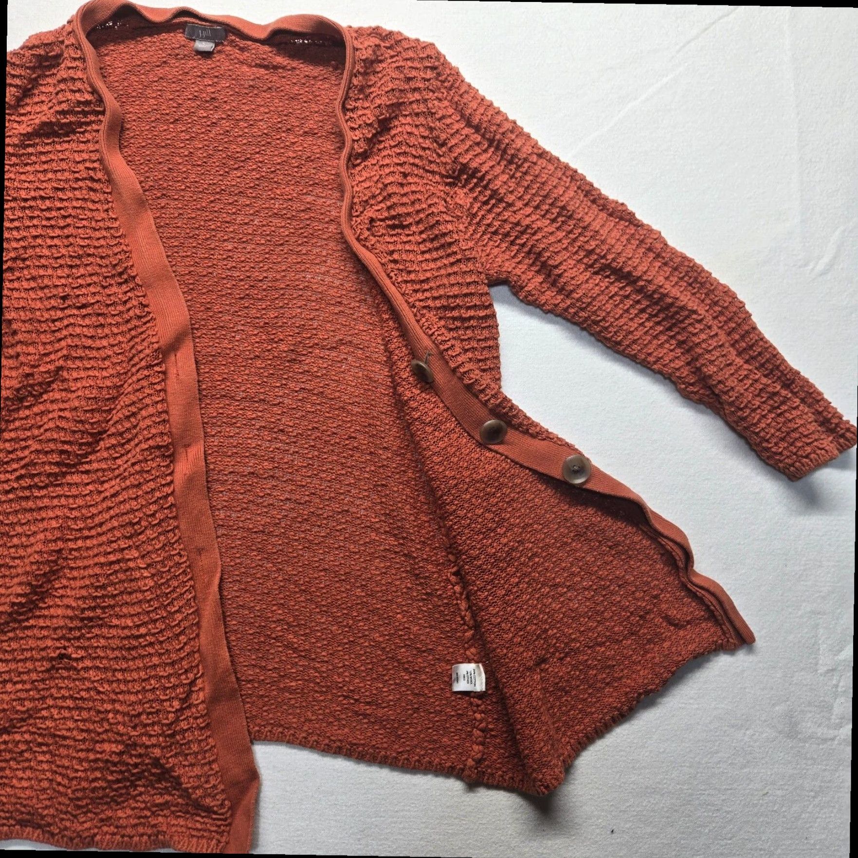 J. Jill J Jill Women's Orange Linen Cardigan Sweater Large Long Sleeve V-Neck Button Up Breathable Fall Spring Winter Size L / US 10 / IT 46 - 2 Thumbnail