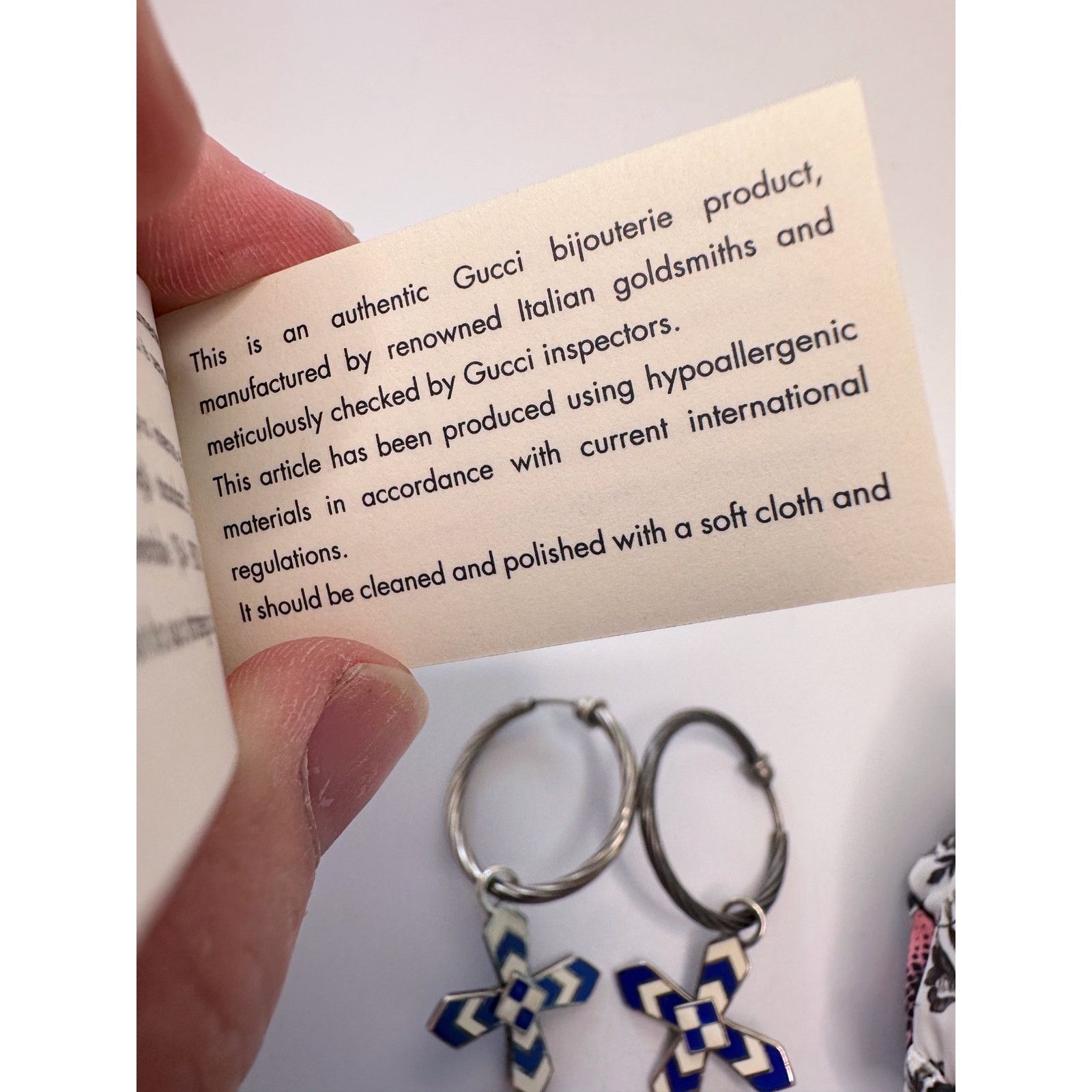 Gucci Gucci Enamel Cross Motif Hoop Earrings with Pouch & Box Size ONE SIZE - 10 Thumbnail
