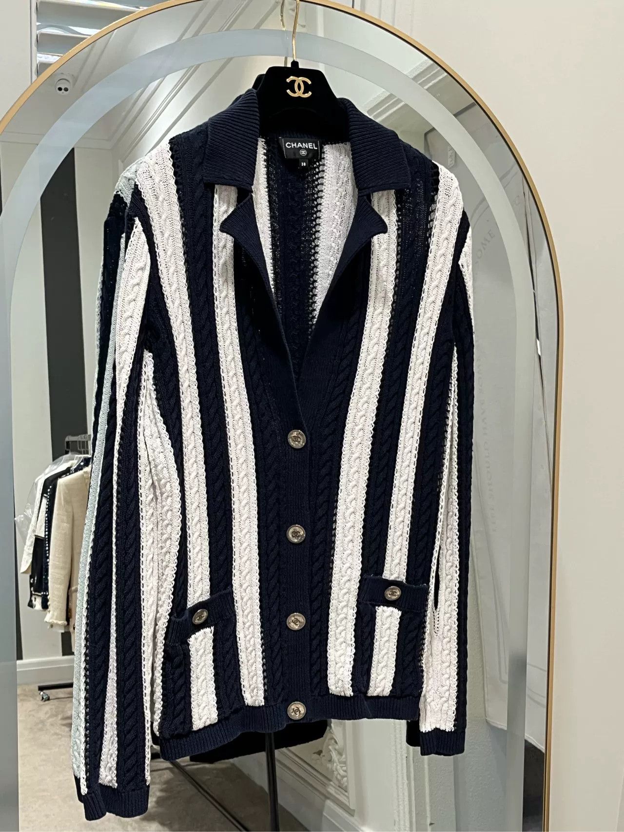 Chanel Chanel 23 Blue White Stripe Cardigan Size US M / EU 48-50 / 2 - 1 Thumbnail