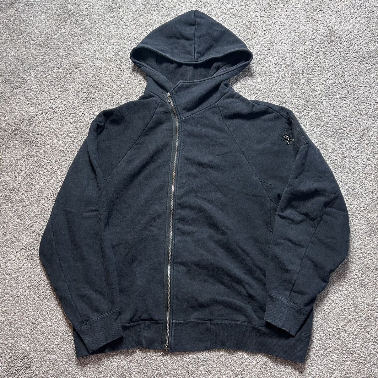 image of Avant Garde x Julius Ss19 White Noise Black Asymmetrical Baggy Hoodie, Men's (Size XL)