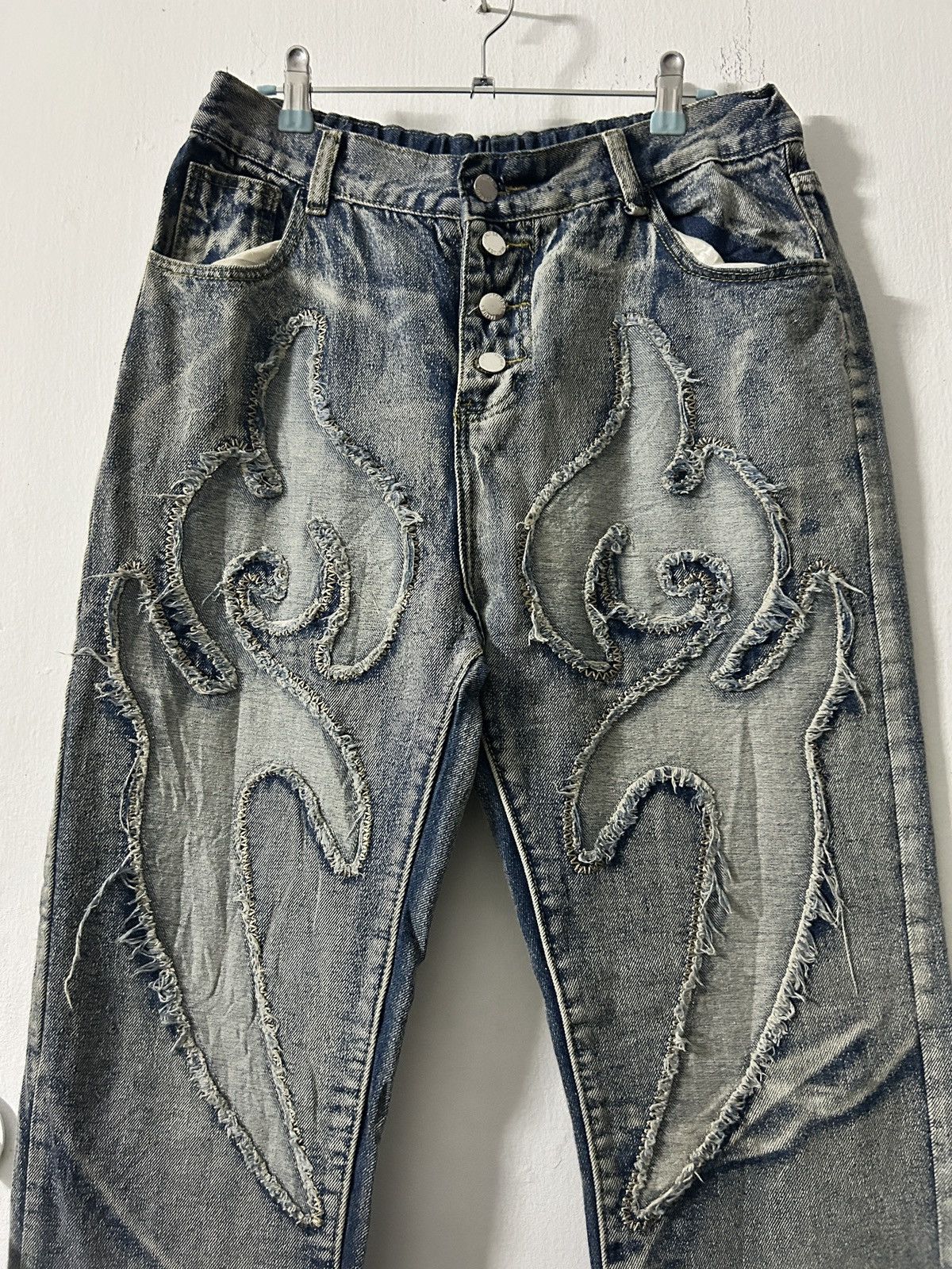 Japanese Brand Unisex Japanese Denim Flame Y2k Design Size US 29 - 5 Thumbnail