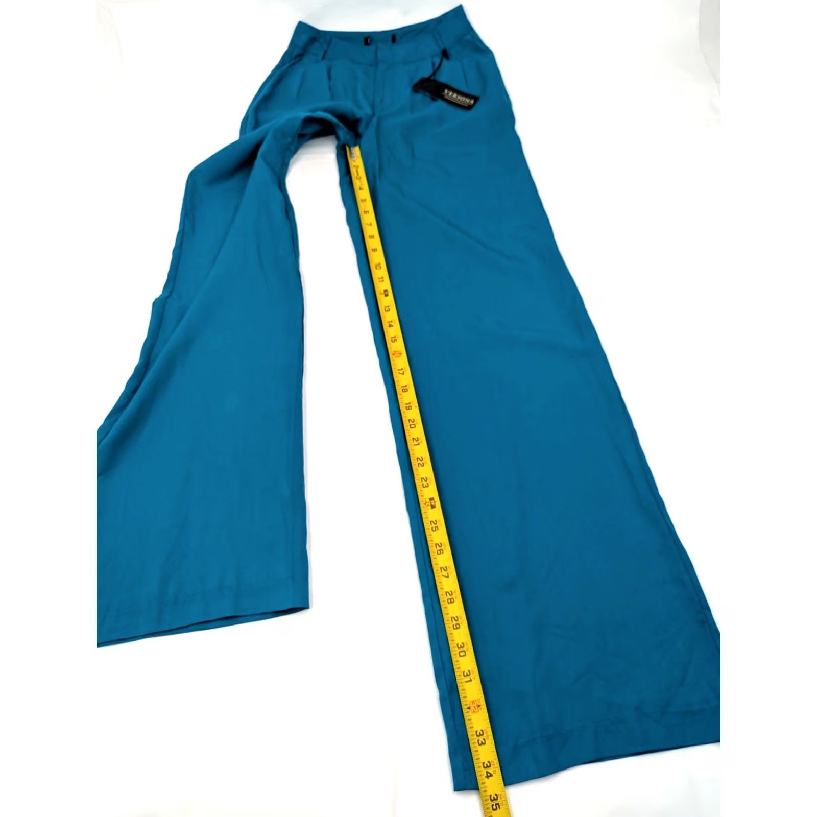 Vintage Versona Classic Fit Lyocell Wide-Leg Pants Women 0 Long Teal Blue Size 25" / US 0 / IT 36 - 3 Thumbnail