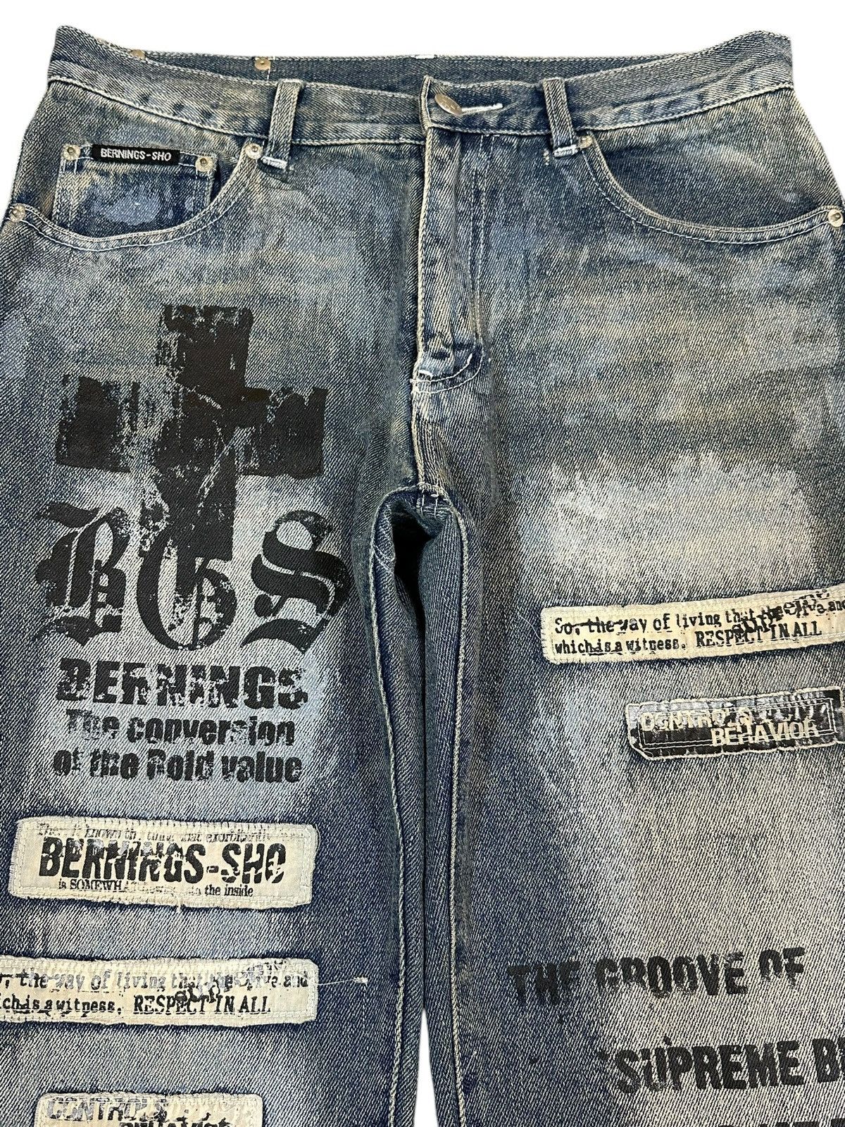 If Six Was Nine Vintage Japanese Brand Punk Embroidered Style Wide Leg Jeans Size US 31 - 3 Thumbnail