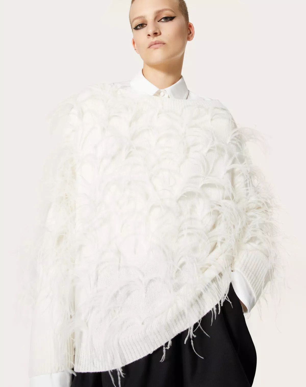 Valentino o1s1wg110625 Wool Jumper With Feather Embroidery in White Size S / US 4 / IT 40 - 5 Thumbnail