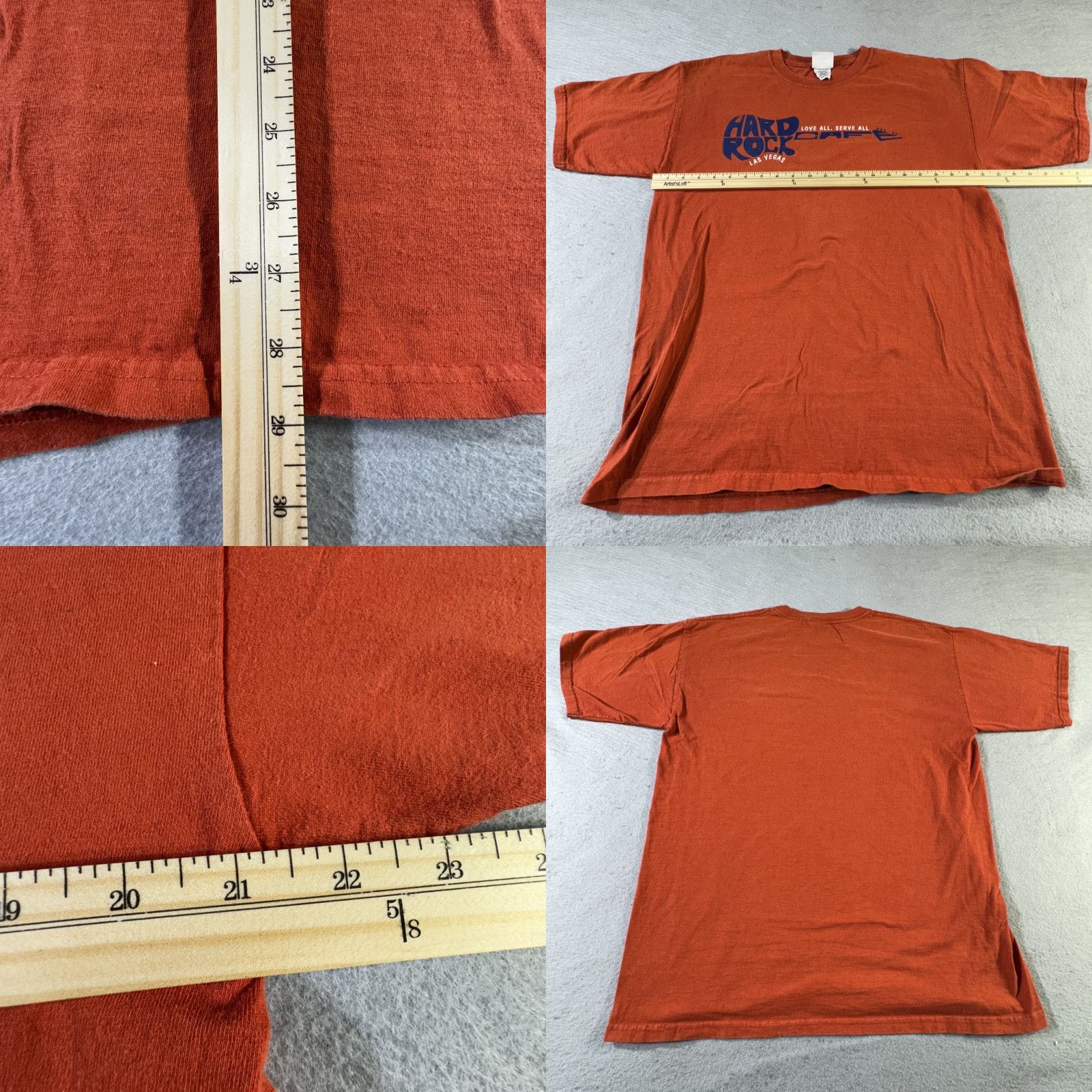 Hard Rock Cafe Hard Rock Cafe Graphic Tee Men's Large Orange Las Vegas "Love All Serve All" T-Shirt Size US L / EU 52-54 / 3 - 8 Thumbnail