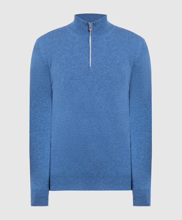 Brunello Cucinelli o1mle0624 Half Zip-Up Sweater in Blue Size US S / EU 44-46 / 1 - 1 Thumbnail