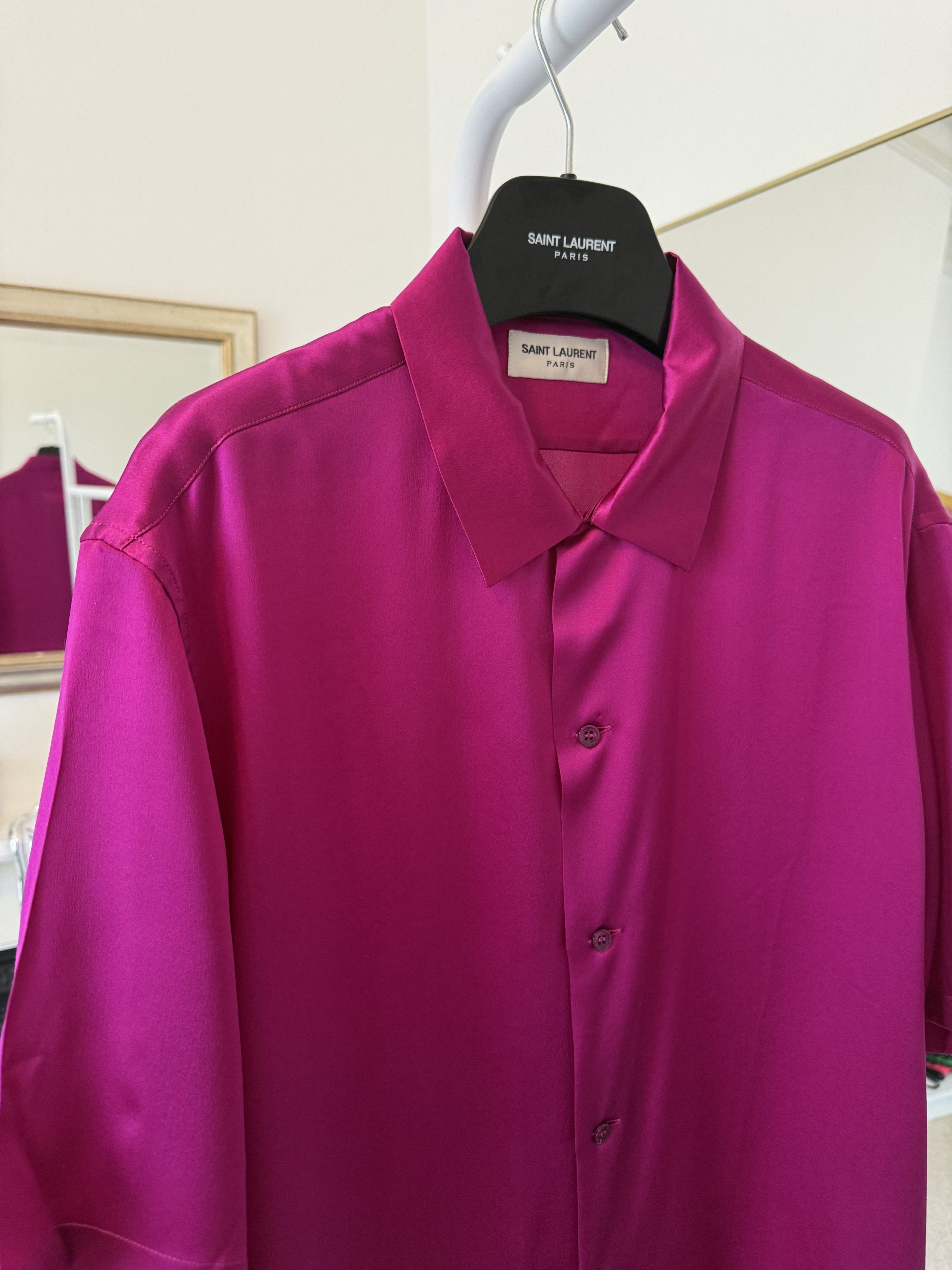 Saint Laurent Paris Saint Laurent Satin Pink Silk Shirt Size US M / EU 48-50 / 2 - 9 Thumbnail