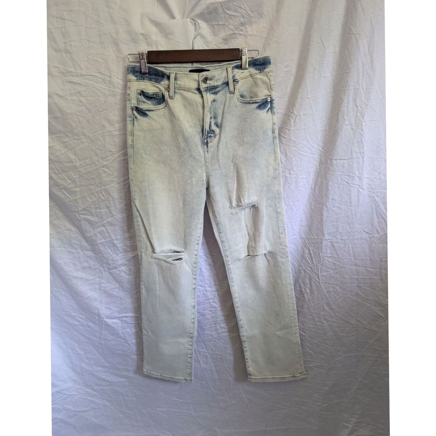 Vintage KENDALL + KYLIE The Icon High Rise Straight Jeans Light Wash Distressed 9/29 Womens Jeans Size 30" / US 8 / IT 44 - 2 Thumbnail