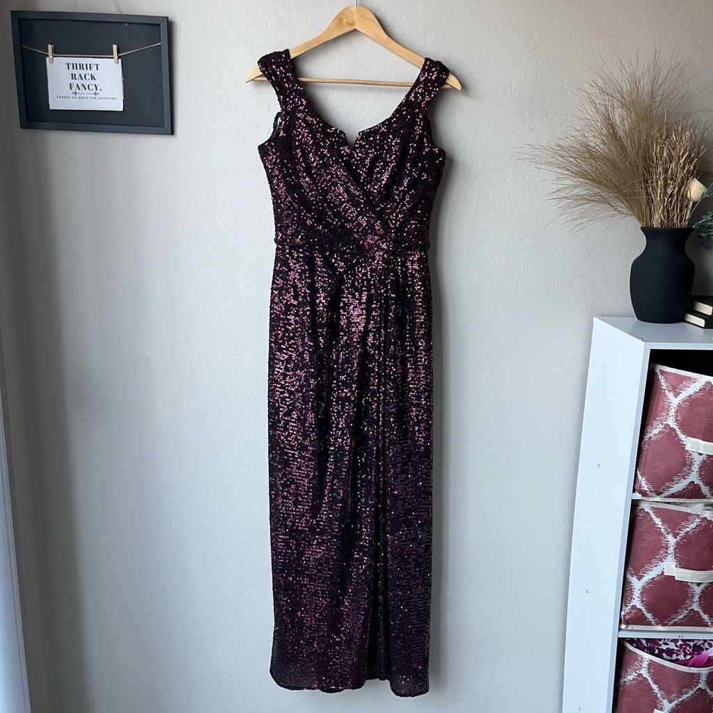 Other Rene Ruiz Gown Burgundy Off the Shoulder Sequin Cocktail For Size S / US 4 / IT 40 - 2 Thumbnail