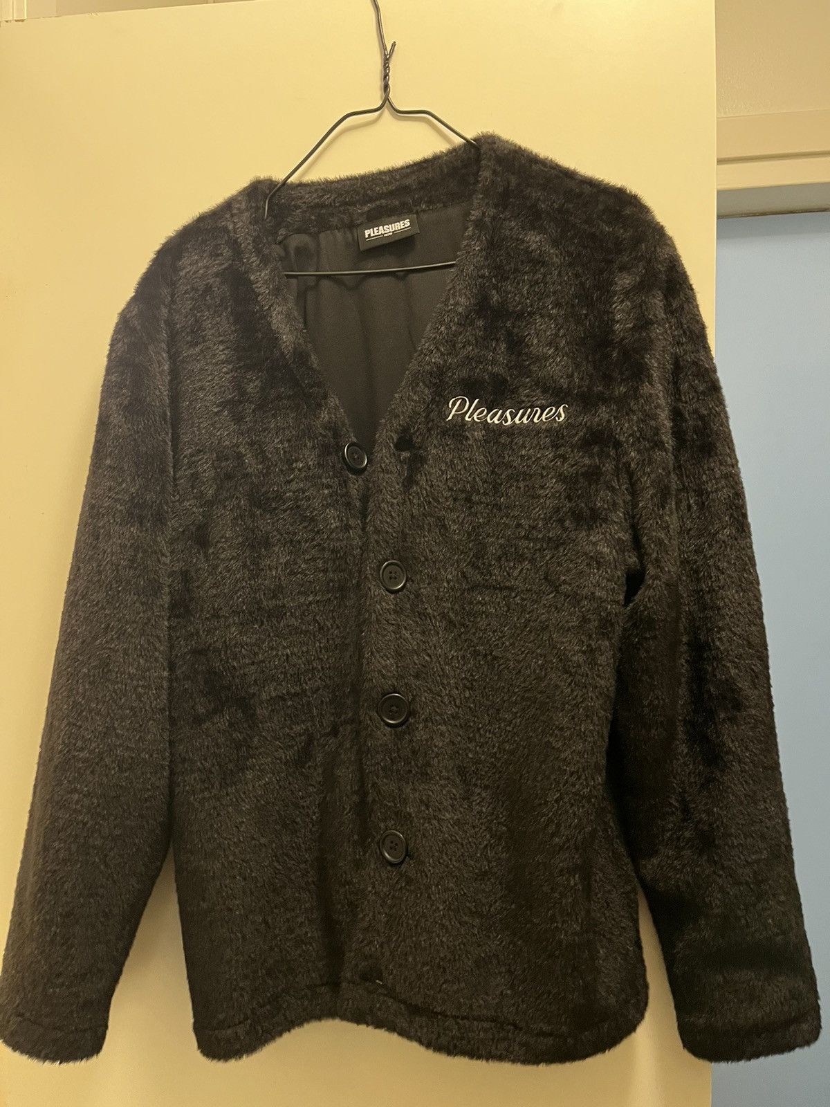 Pleasures Pleasures black fur cardigan | Grailed