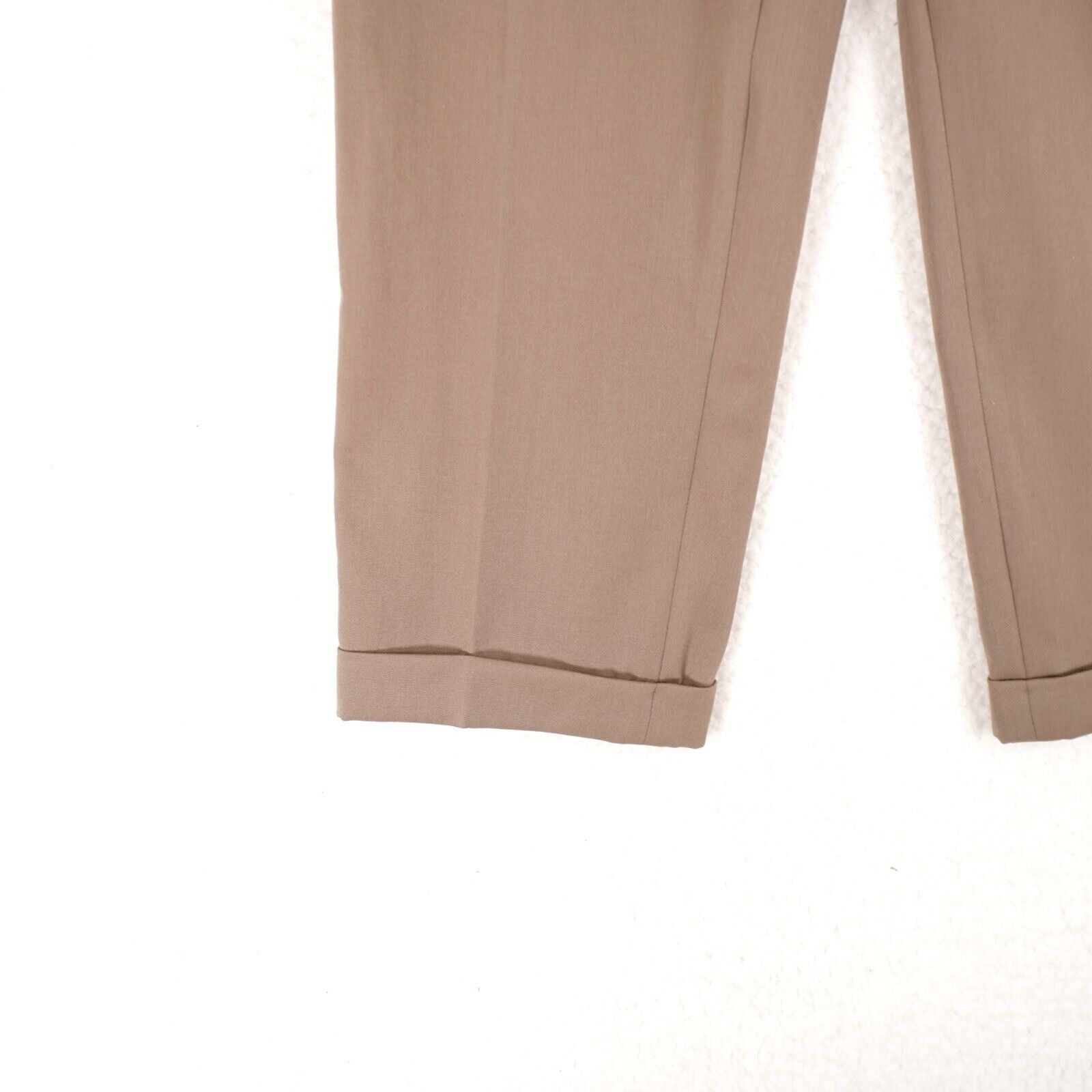 Designer Greg Peters Wool Dress Pants 34/28 NO BELT LOOPS Beige Pleat Size 34R - 2 Thumbnail