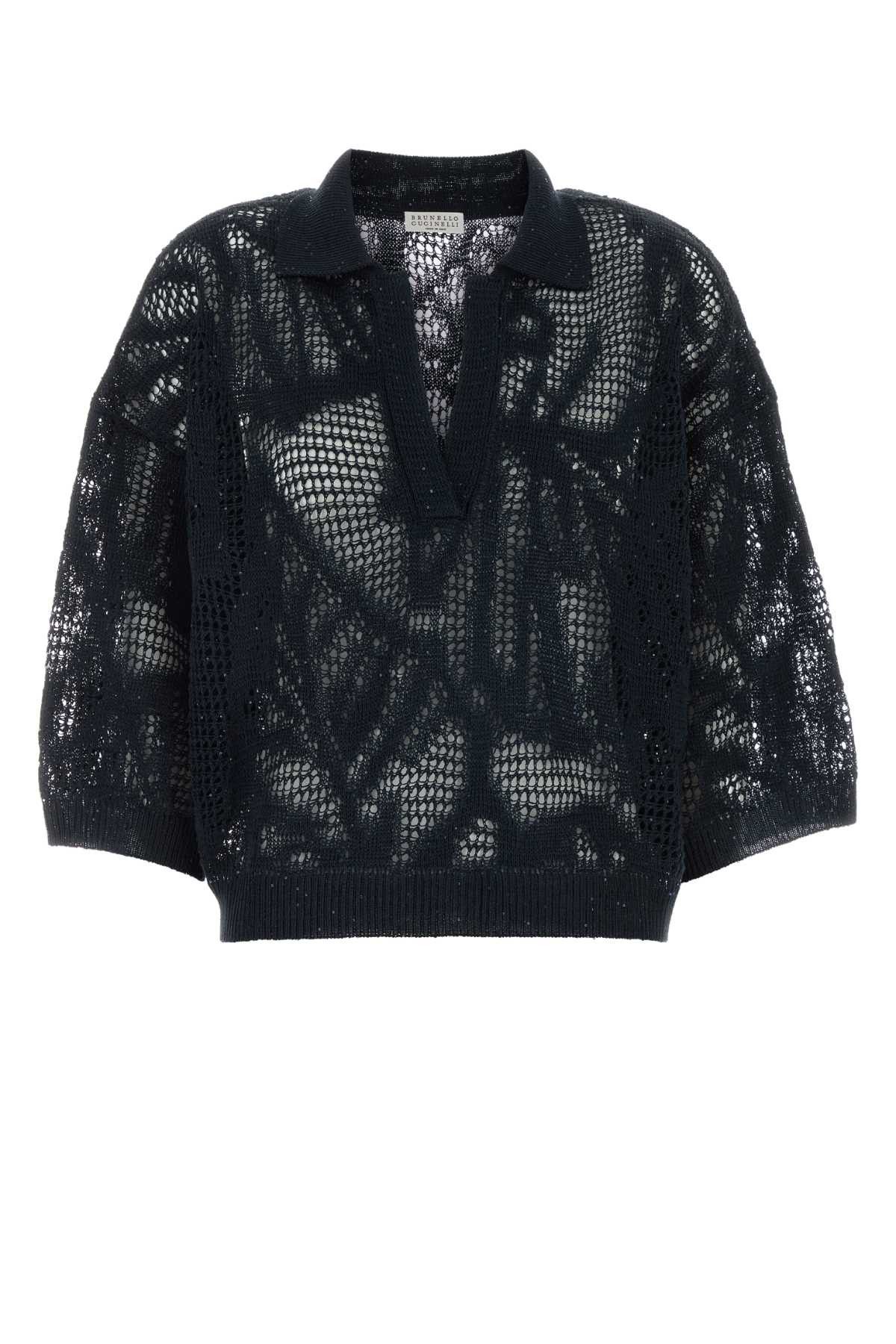 Brunello Cucinelli Midnight Blue Crochet Polo Shirt Size S / US 4 / IT 40 - 1 Thumbnail