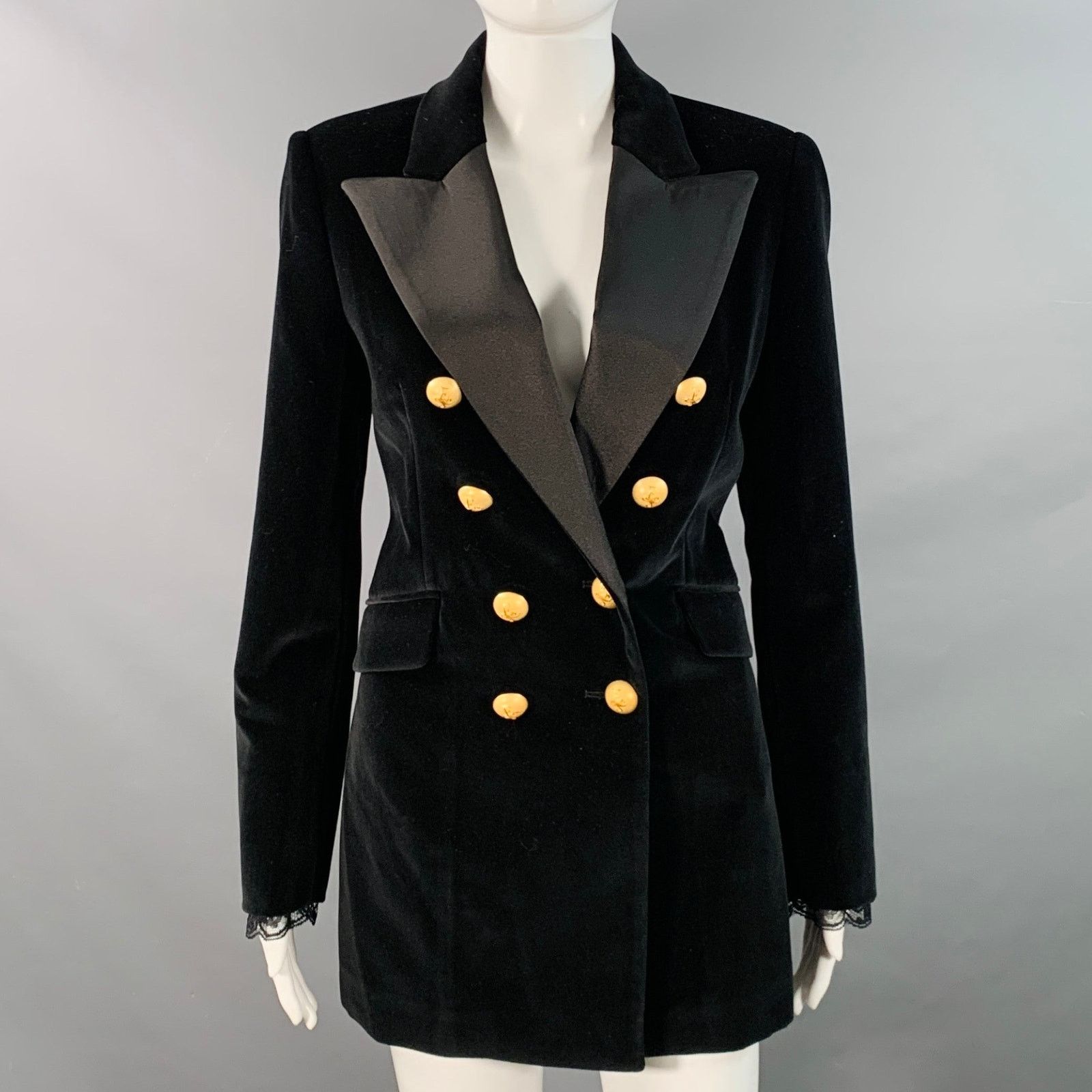 Johanna Ortiz Herencias del Alma Black Cotton Velvet Double Breasted Coat Size S / US 4 / IT 40 - 1 Thumbnail
