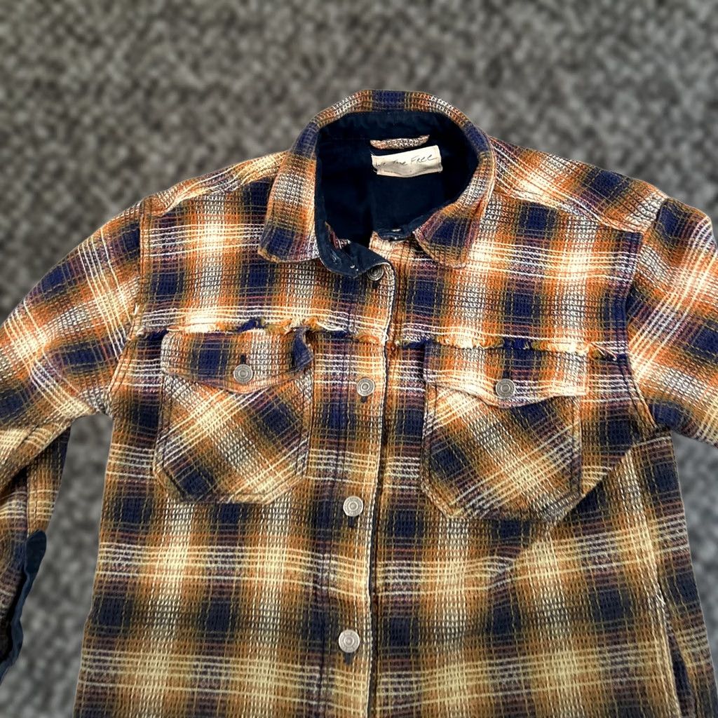 Free People Free People We The Free Shacket Jacket Womens Small Blue Brown Plaid Distressed Size S / US 4 / IT 40 - 1 Thumbnail