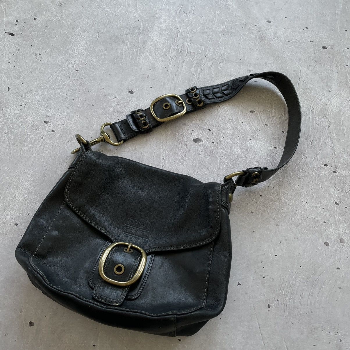 Vintage Coach Black Canvas Leather Flap Strap Shoulder Bag 11434 Size ONE SIZE - 2 Thumbnail