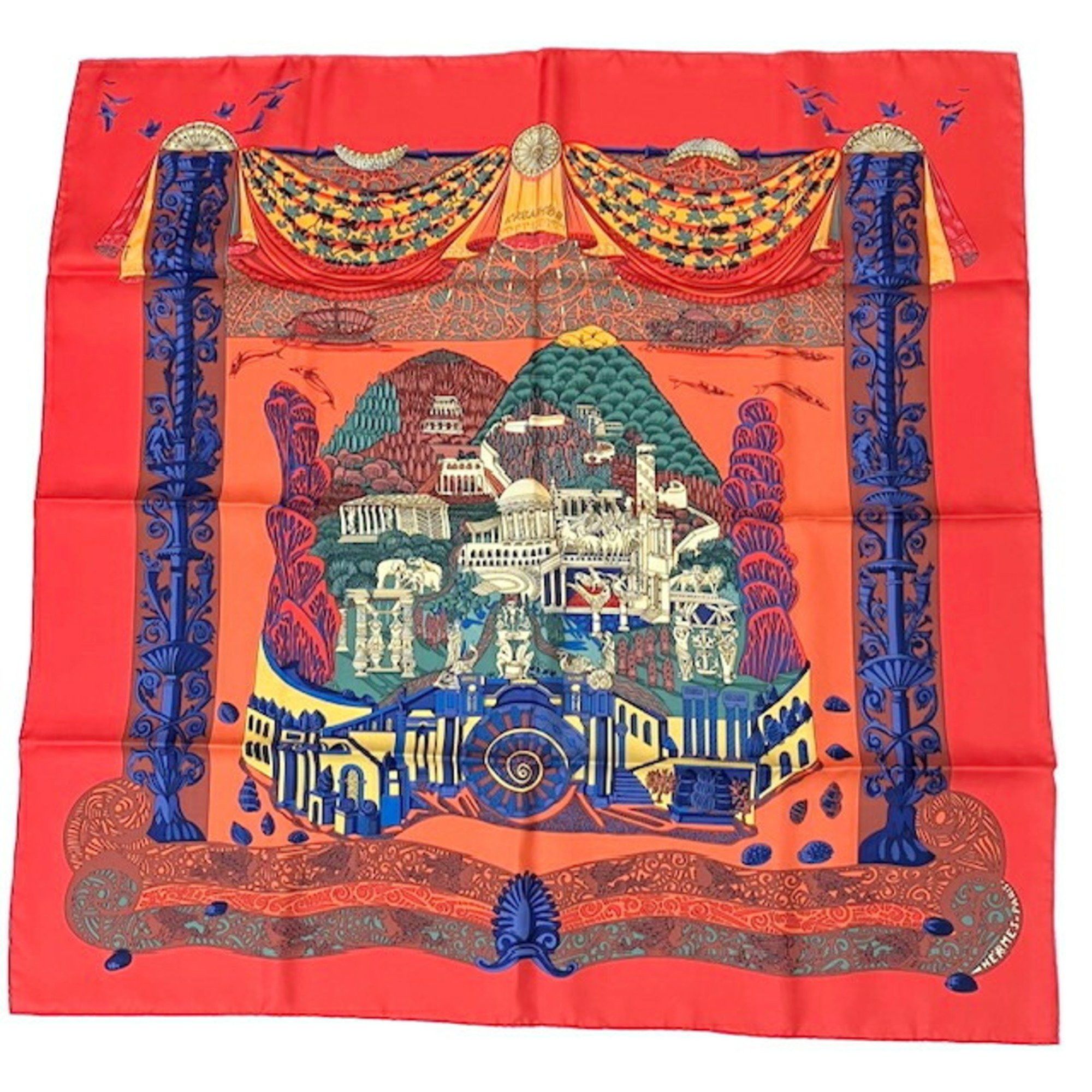 Hermes Hermes Carré 90 Scarf/Muffler L’ATLANTIDE 100% Silk Orange Women’s Size ONE SIZE - 1 Thumbnail