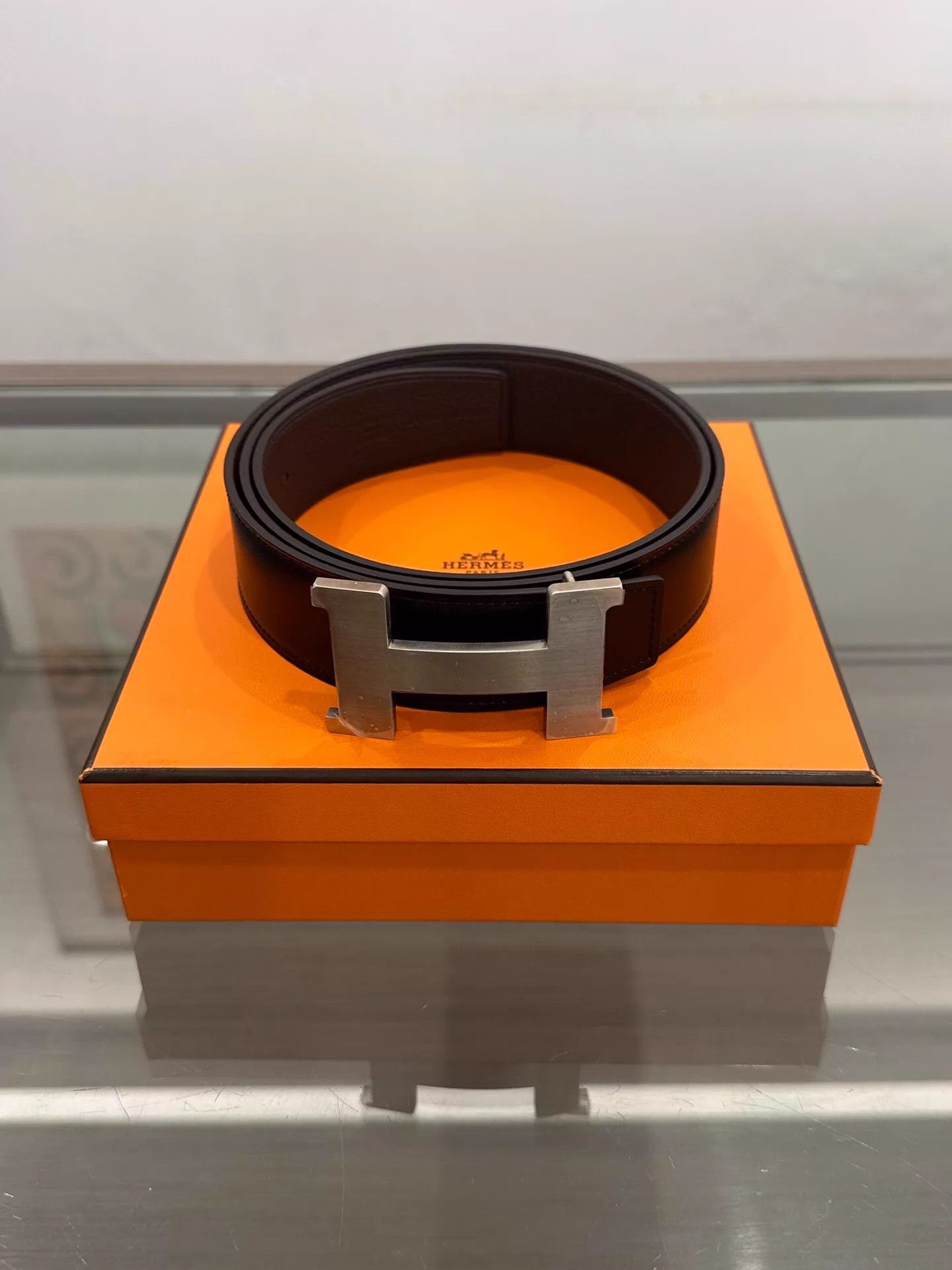 Hermes Hermes Men's 4cm Black Brown H Belt Silver Buckle 100cm Z Size ONE SIZE - 1 Thumbnail