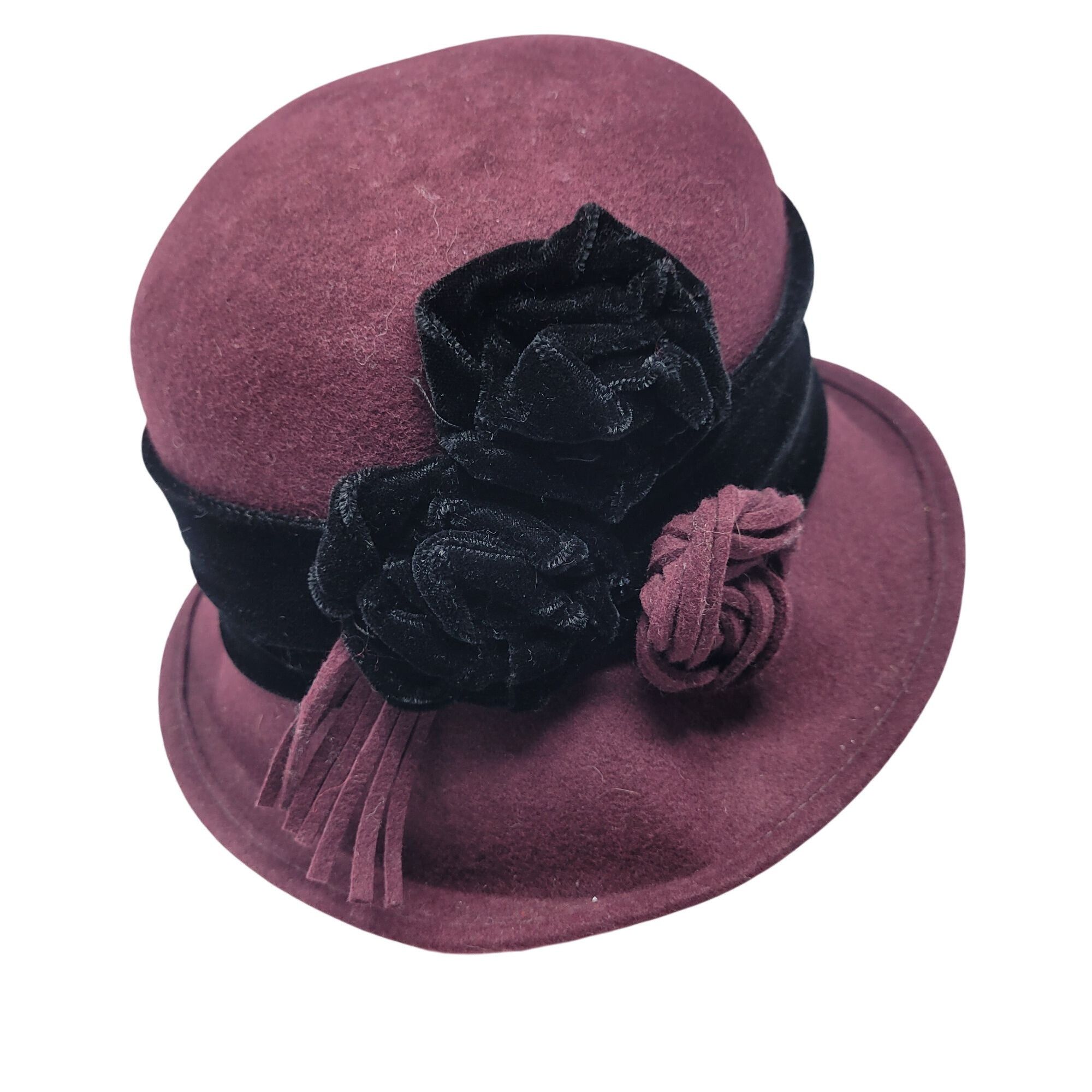 Other Soprattutto Wool Cloche Hat Purple Black Velvet Band Flower Size ONE SIZE - 1 Thumbnail
