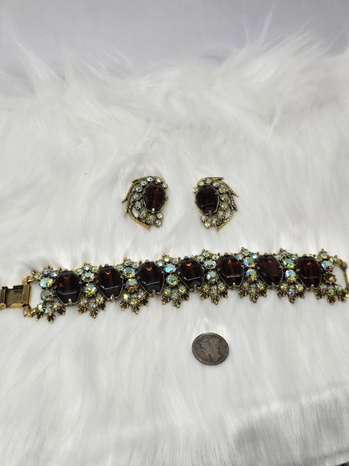 Conte of Florence Unsigned Florenza Amber AB Rhinestone Bracelet Earring Set Size ONE SIZE - 1 Thumbnail