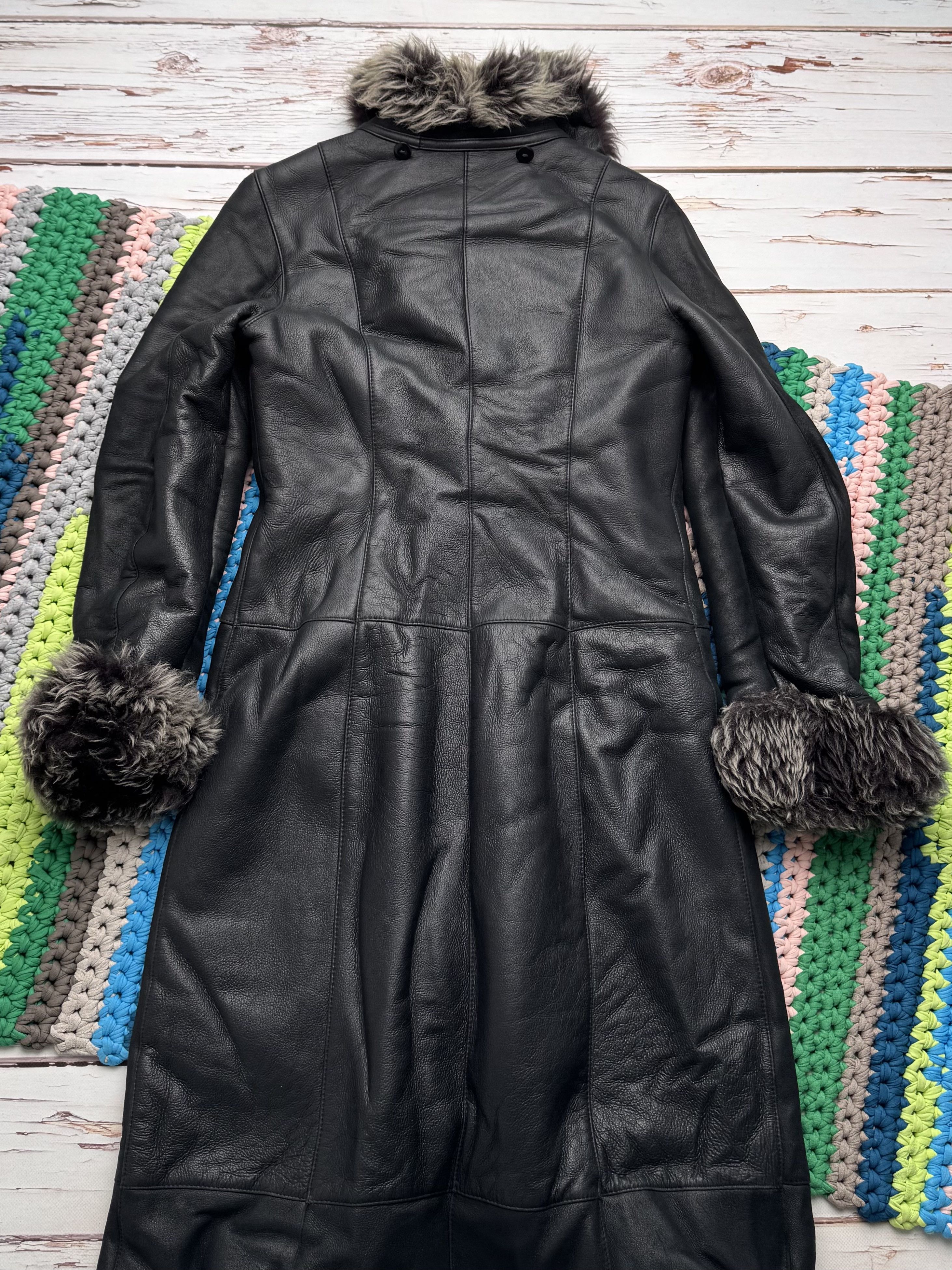 Vintage Y2K Sheepskin Leather Coat Black Shearling Long (ET1) Size M / US 6-8 / IT 42-44 - 13 Thumbnail