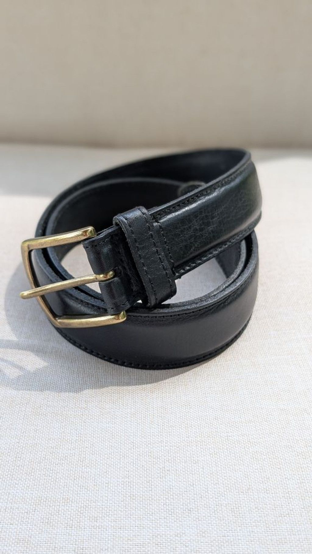 Men's LL Bean Black Leather Belt with Gold Buckle One Size