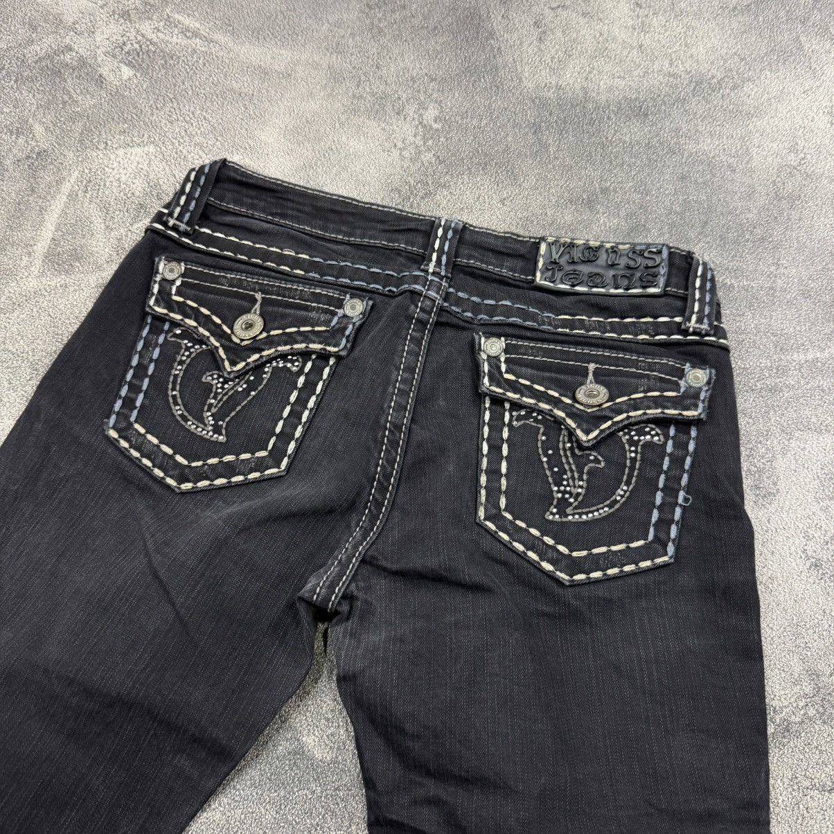 Vintage Vigoss U.S.A. black chain stitch flared jeans wonderafted Size US 30 / EU 46 - 5 Thumbnail