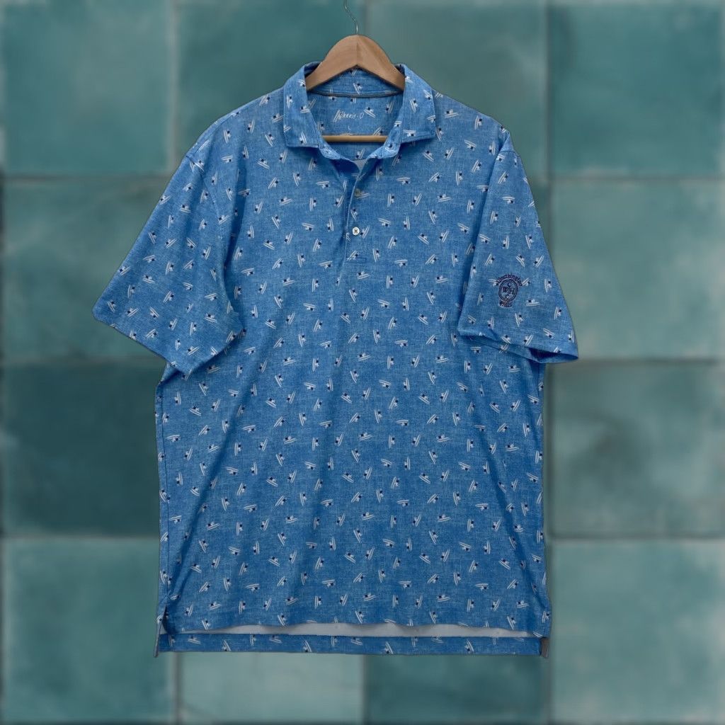 johnnie-O johnnie-O Polo Shirt Mens Large Blue Nautical Boat Print Performance Stretch Shirt Size US L / EU 52-54 / 3 - 1 Thumbnail