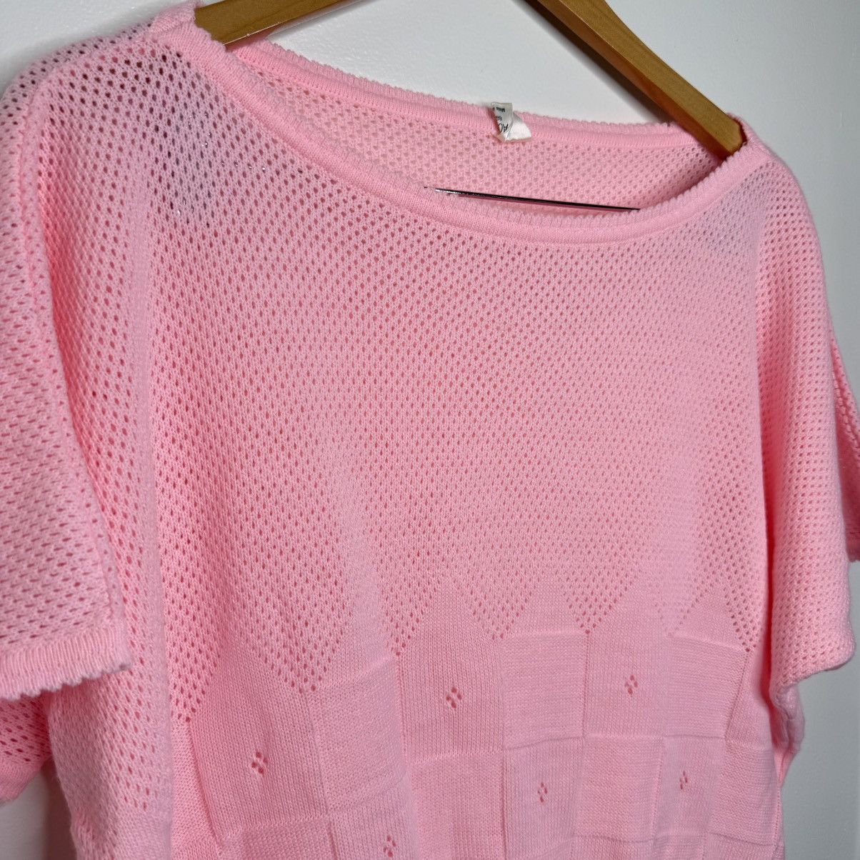 Vintage Vintage 80s Pink Lightweight Knit Sweater Sz XL Pointelle Size XL / US 12-14 / IT 48-50 - 4 Thumbnail