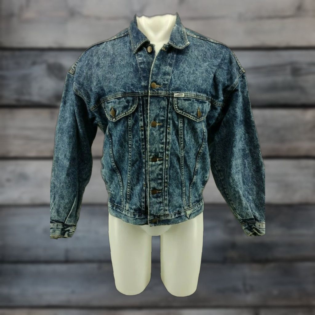 Guess VINTAGE GUESS Jeans Jacket Denim Trucker Dark Acid Wash 80s 90s Men’s Large Blue Size US 33 - 1 Thumbnail