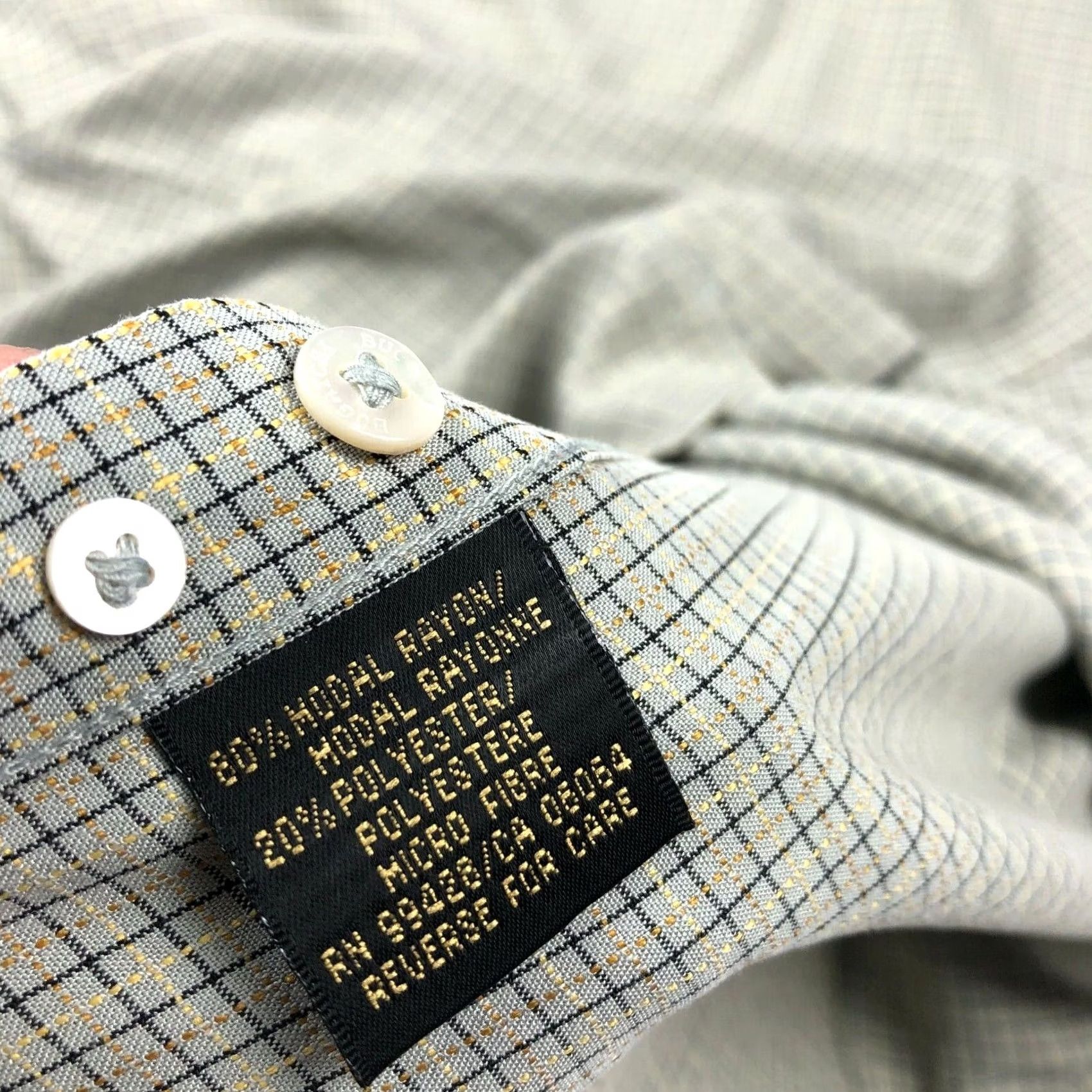 BUGATCHI Bugatchi Uomo Dress Shirt Large Gray Modal Rayon Mens Button Front Long Sleeve Shirt Size 42R - 6 Thumbnail